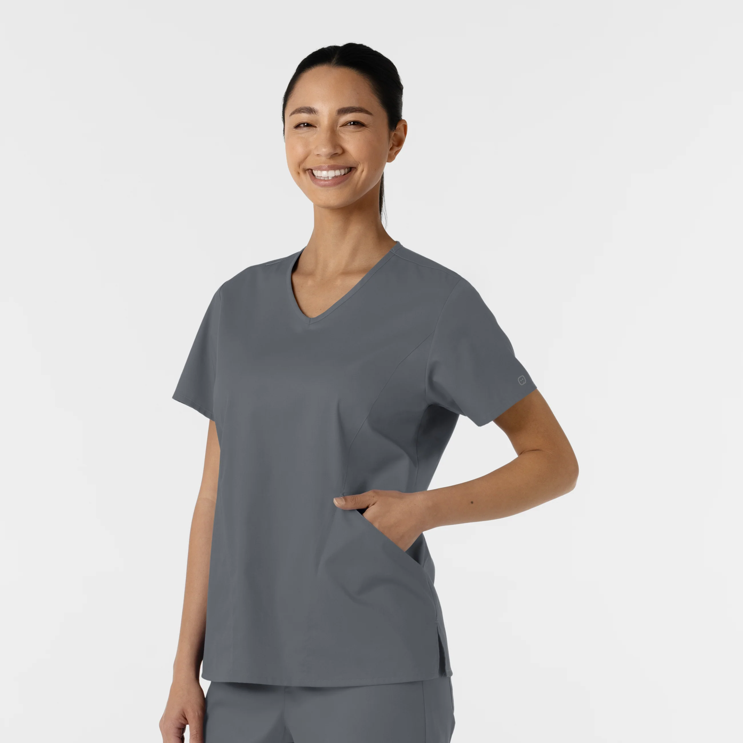 WORK Women's Curved V-Neck Scrub Top - Pewter - Image 4