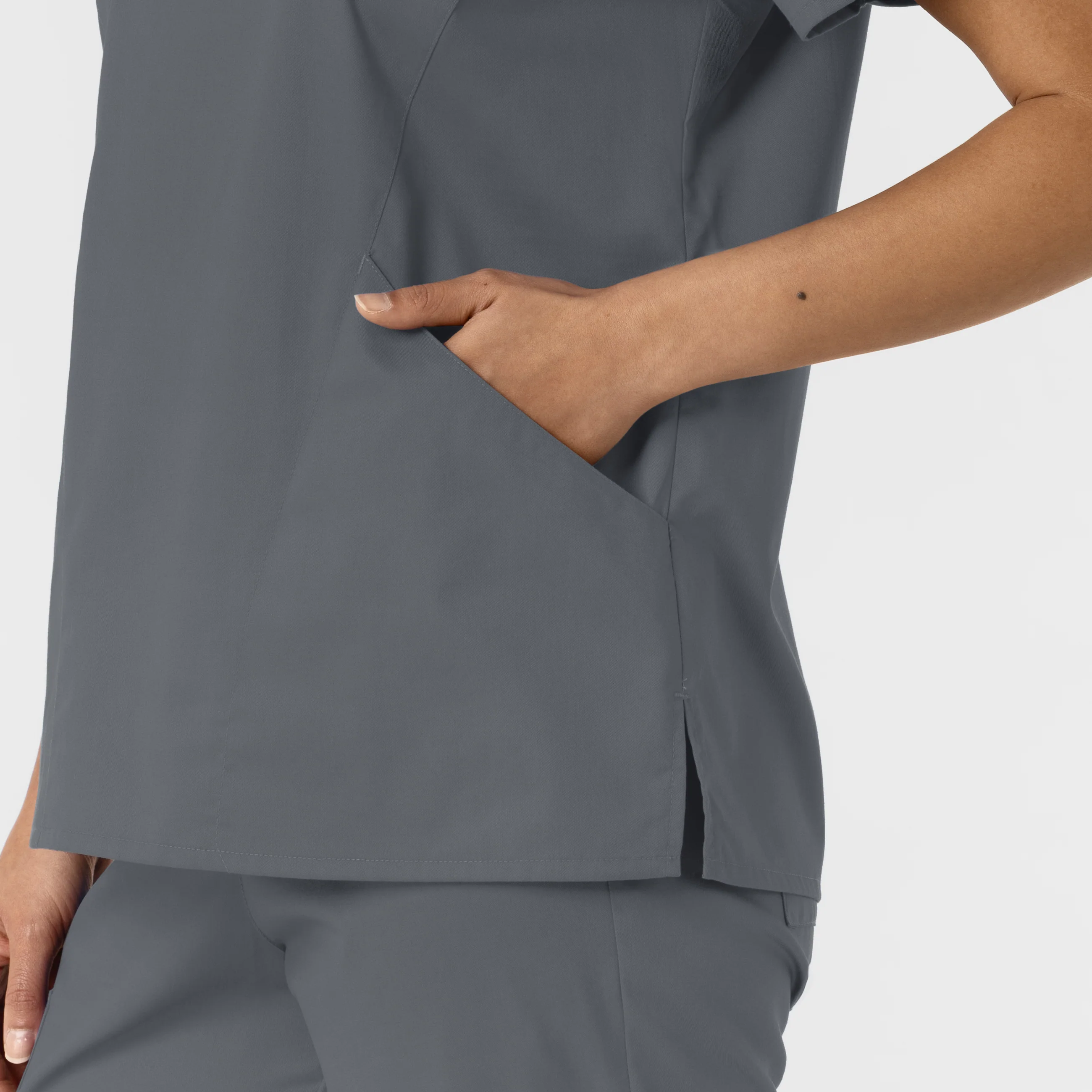 WORK Women's Curved V-Neck Scrub Top - Pewter - Image 8