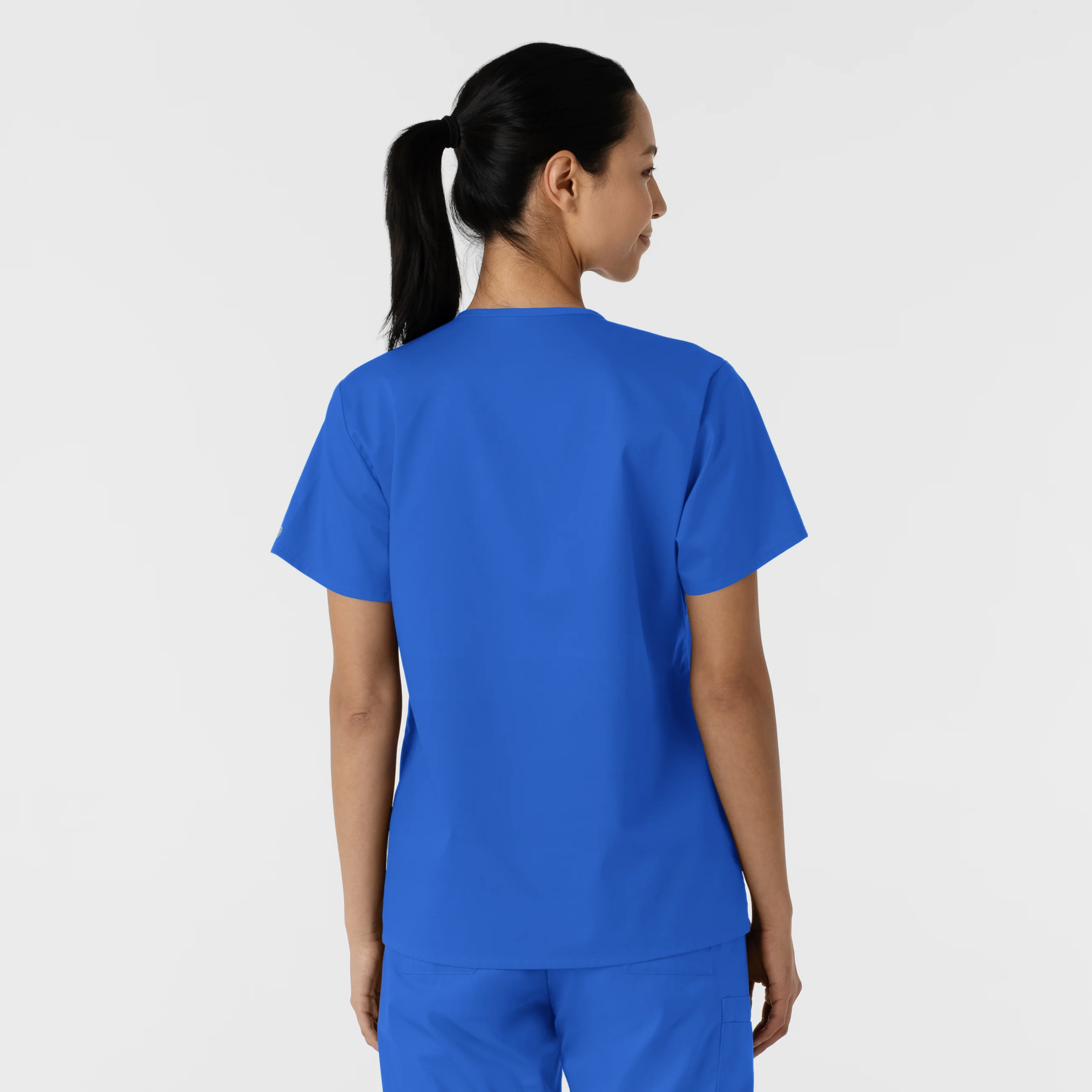 WORK Women's Curved V-Neck Scrub Top - Royal - Image 2