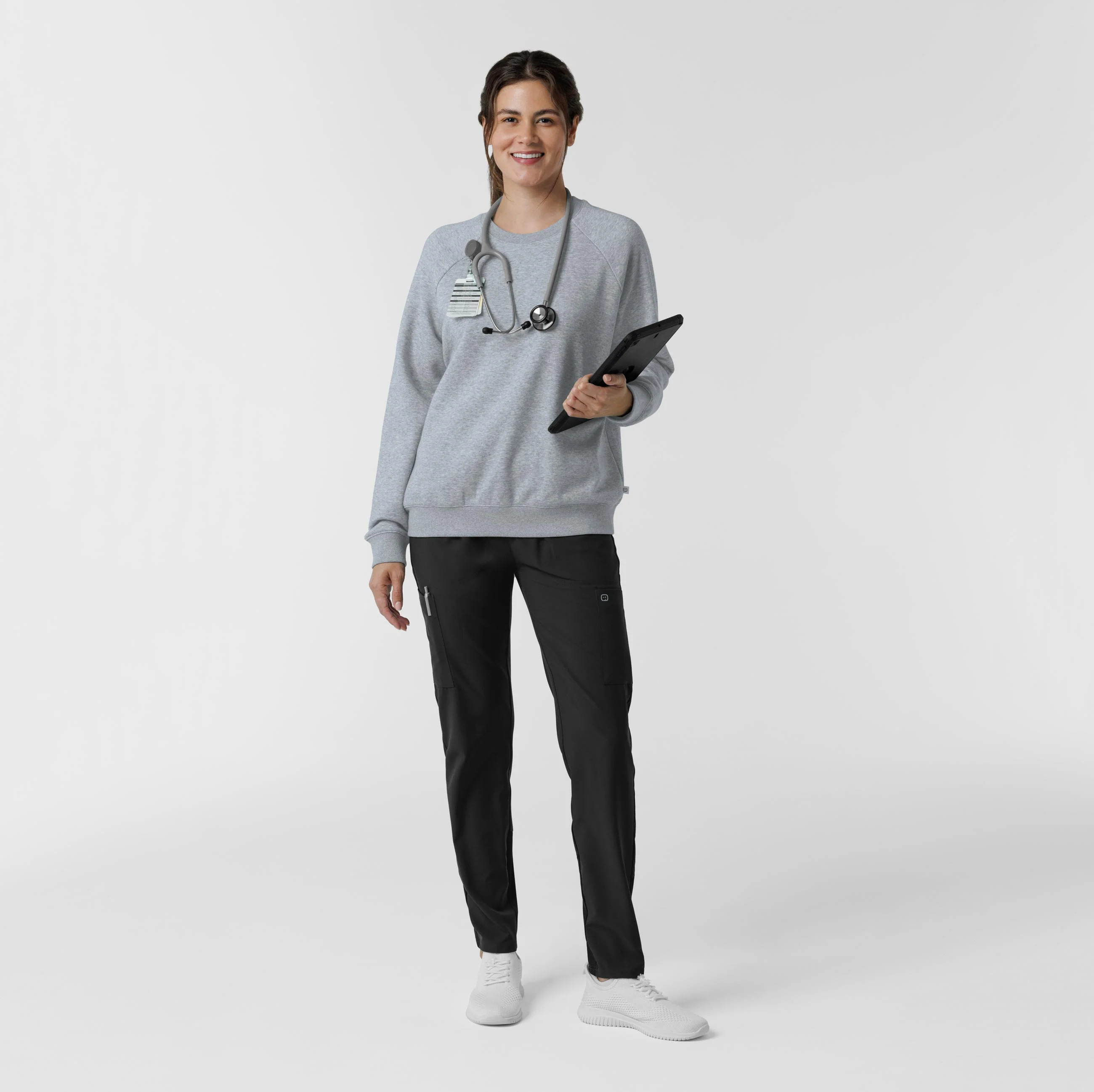 Women's Pullover Sweatshirt - Grey Heather Knit - Image 3