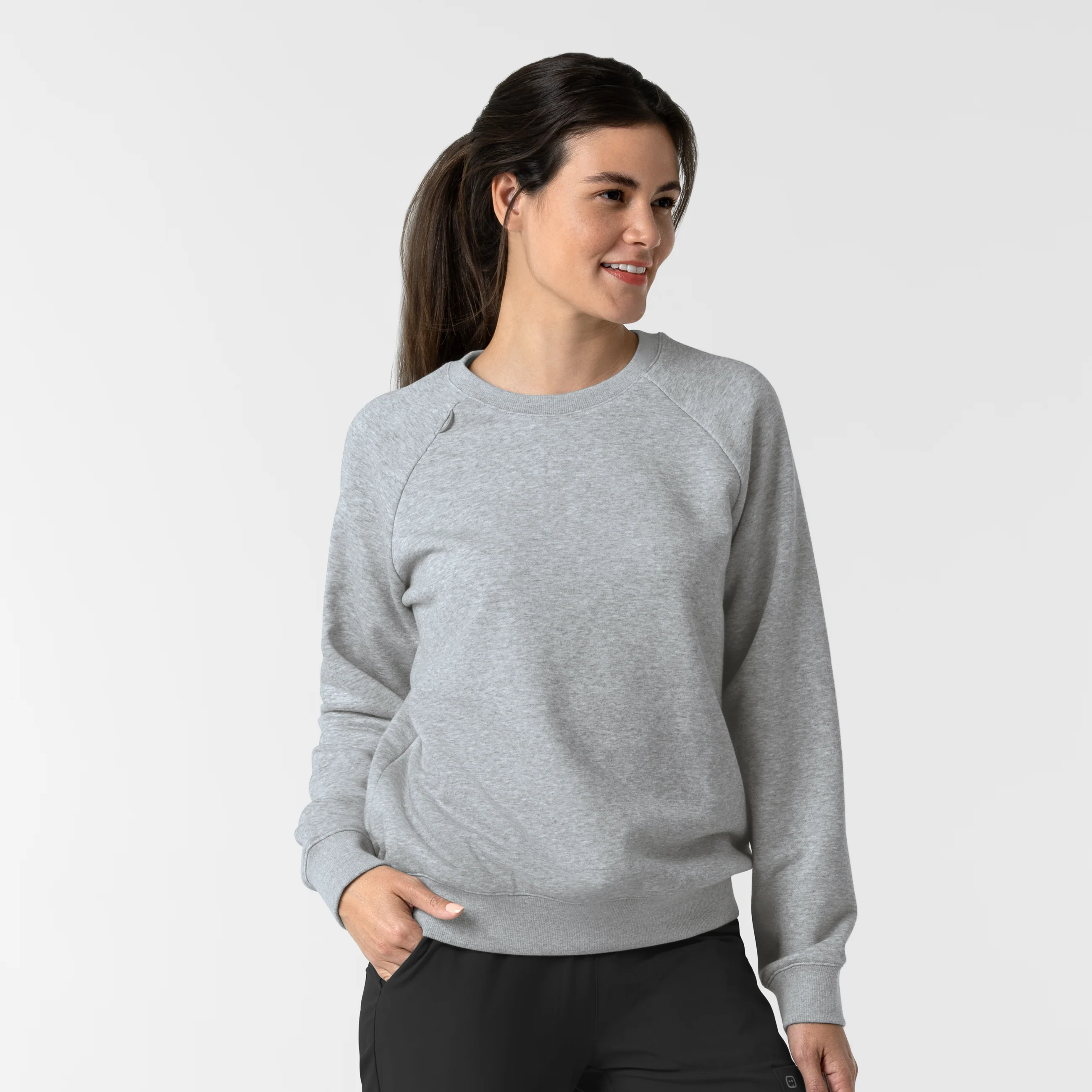 Women's Pullover Sweatshirt - Grey Heather Knit - Image 4