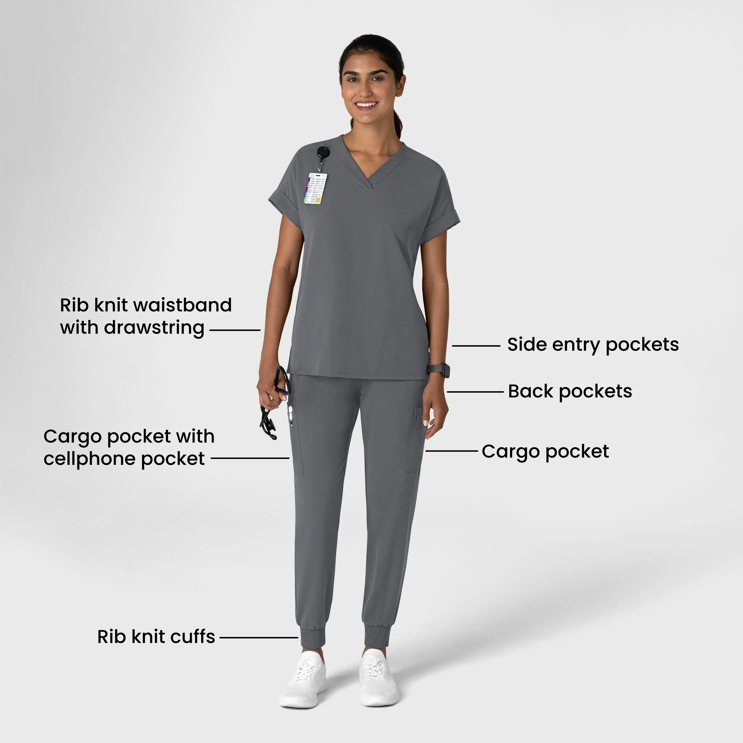 Nova Women's Jogger Utility Scrub Pant - Pewter - Image 3