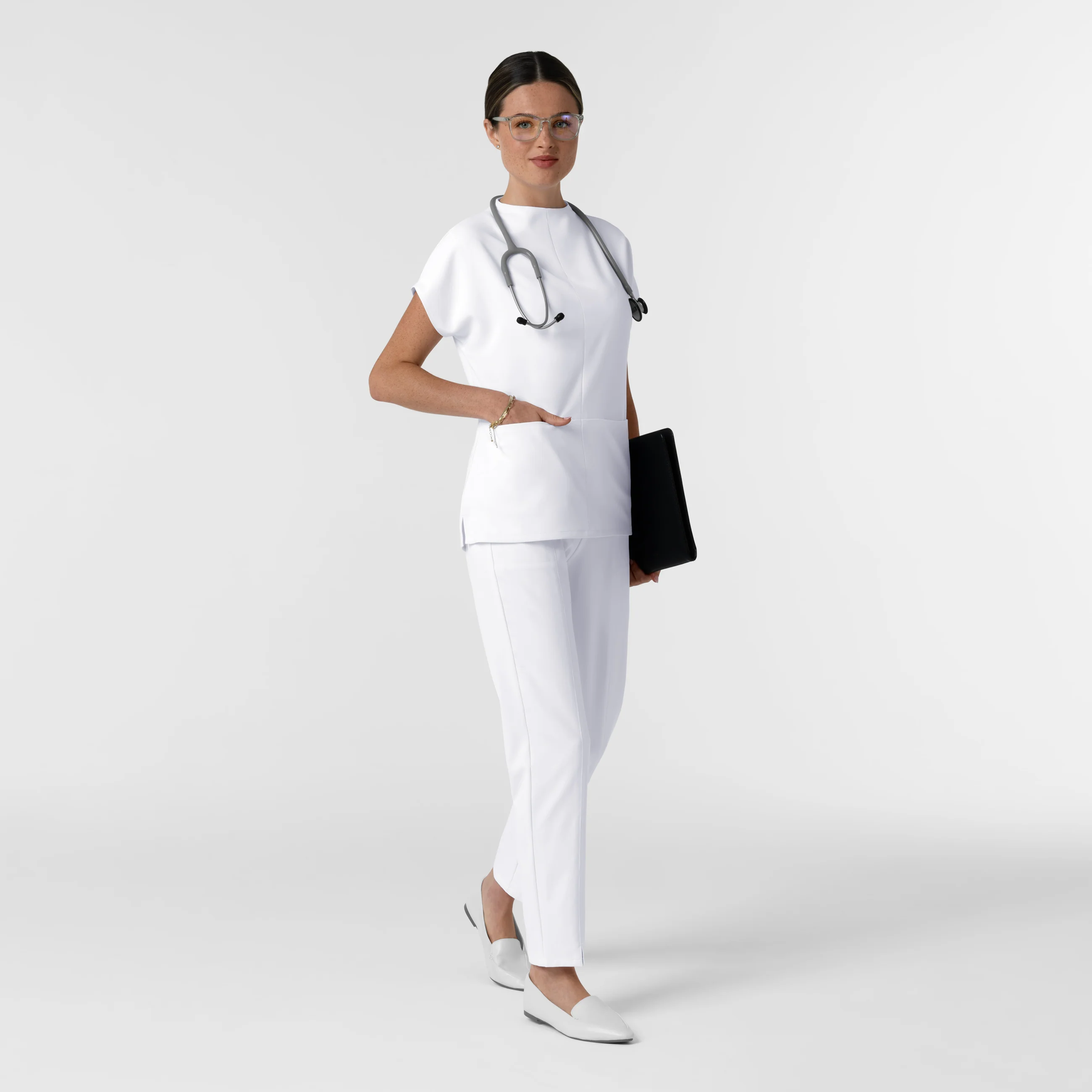 BLK Edit Women's Mock Neck Scrub Blouse - White - Image 4