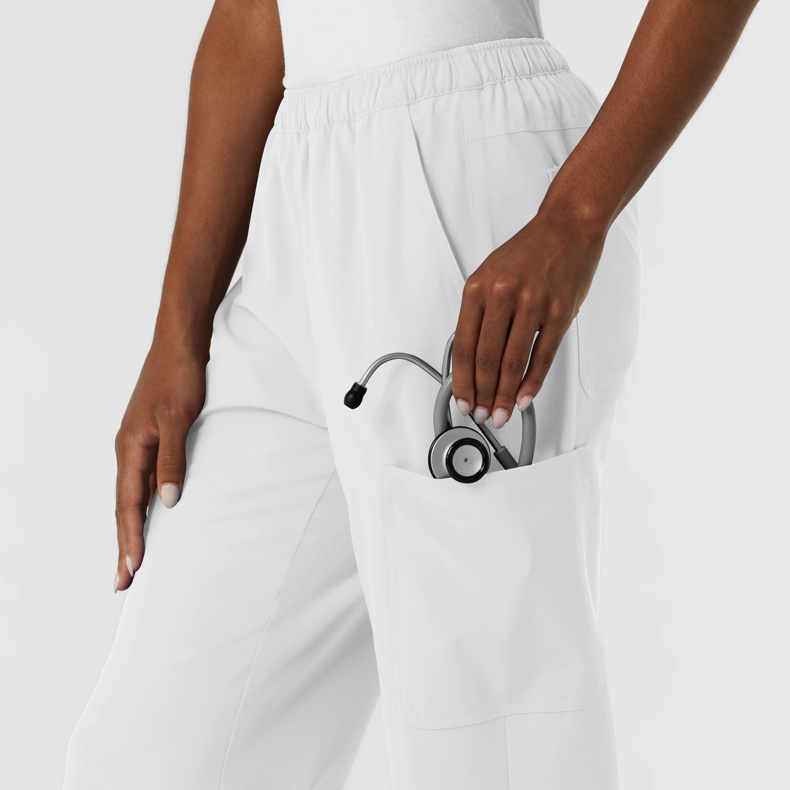 NURTUR Women's Straight Leg Cargo Scrub Pant - White - Image 8