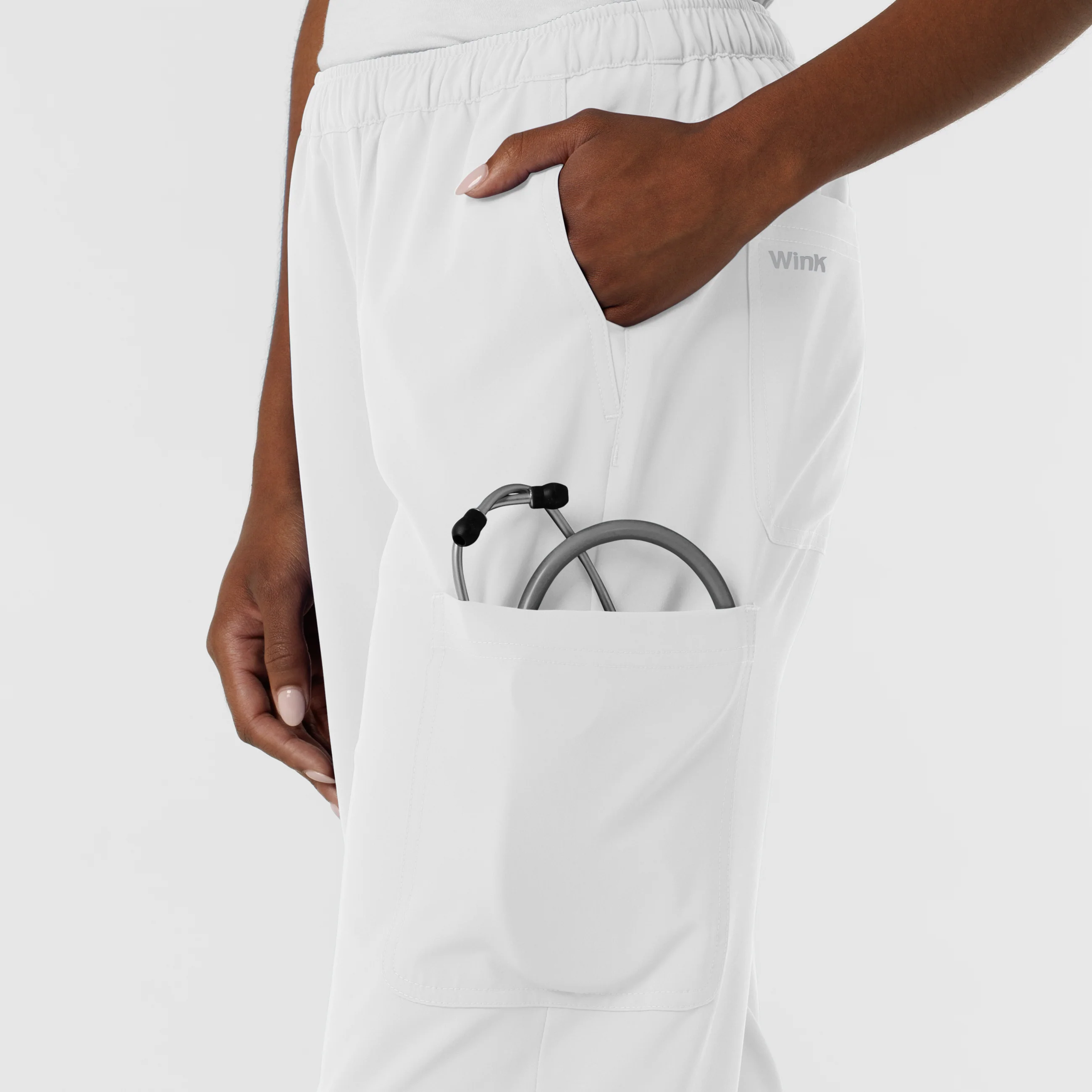 NURTUR Women's Straight Leg Cargo Scrub Pant - White - Image 9