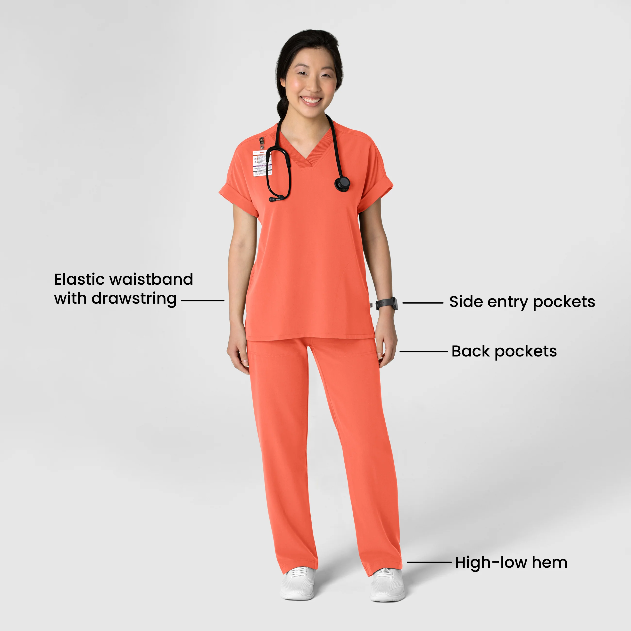 Nova Women's Stovepipe High-Low Hem Scrub Pant - Sugar Coral - Image 3