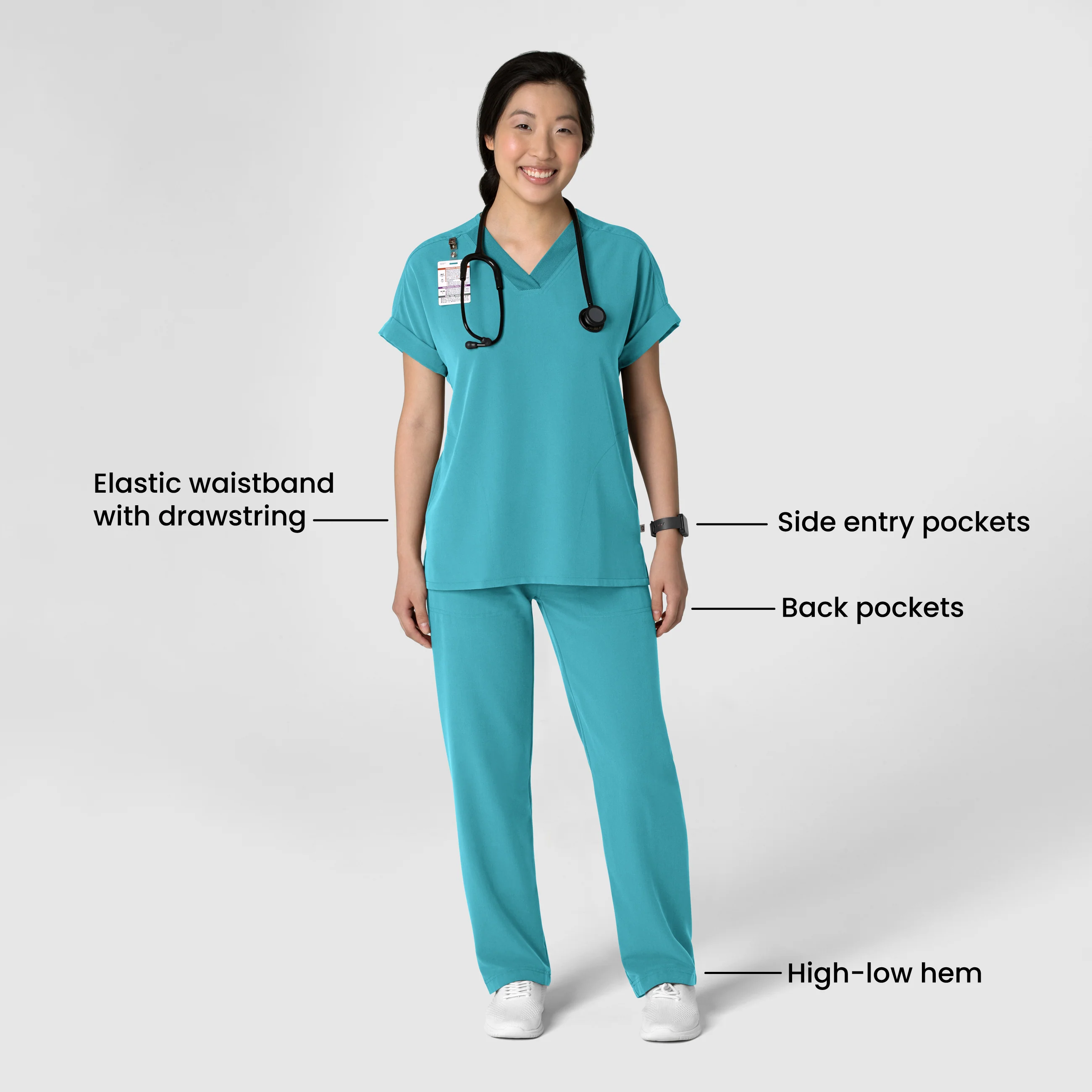 Nova Women's Stovepipe High-Low Hem Scrub Pant - Teal Blue - Image 3