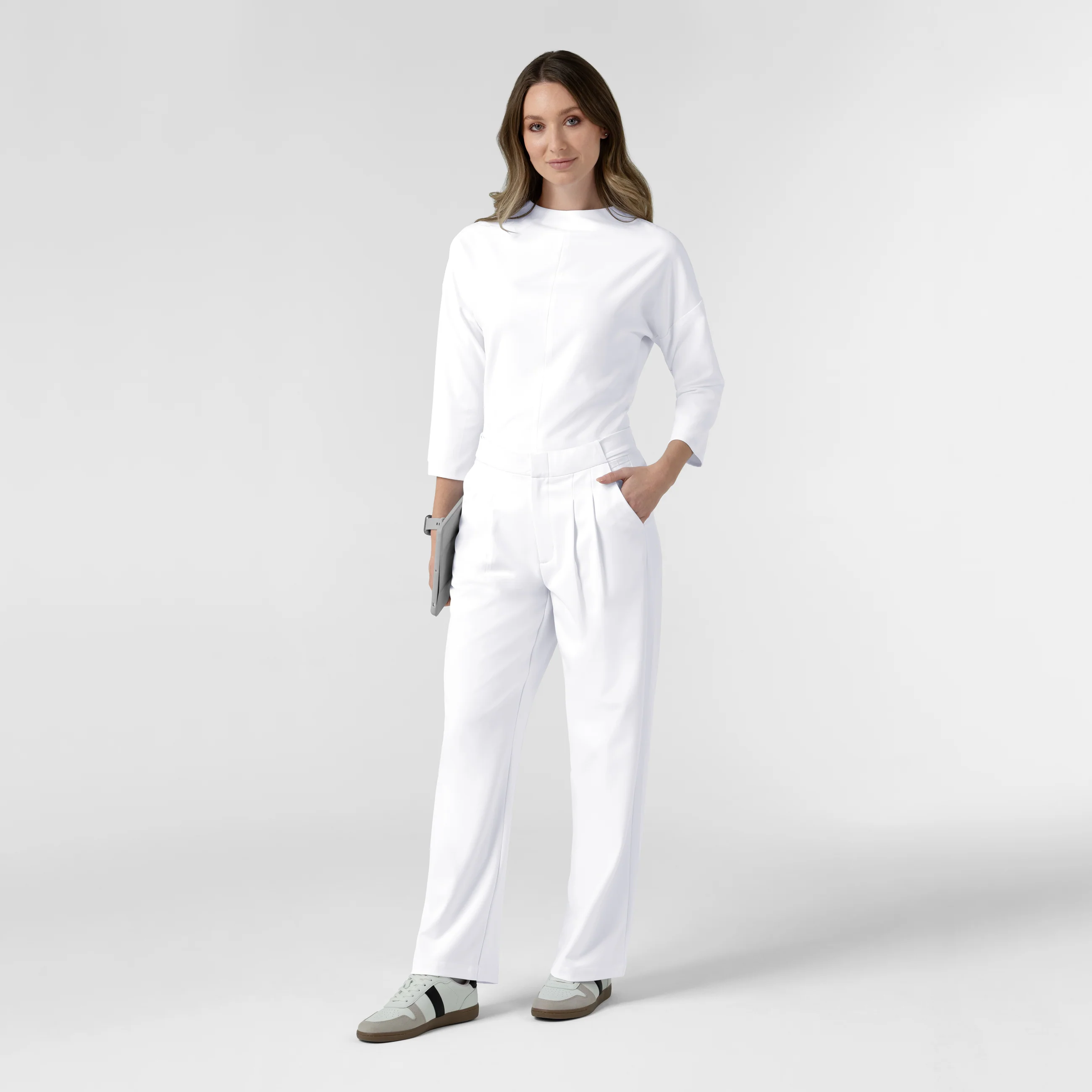 BLK Edit Women's Wide Leg Scrub Trouser - White - Image 4