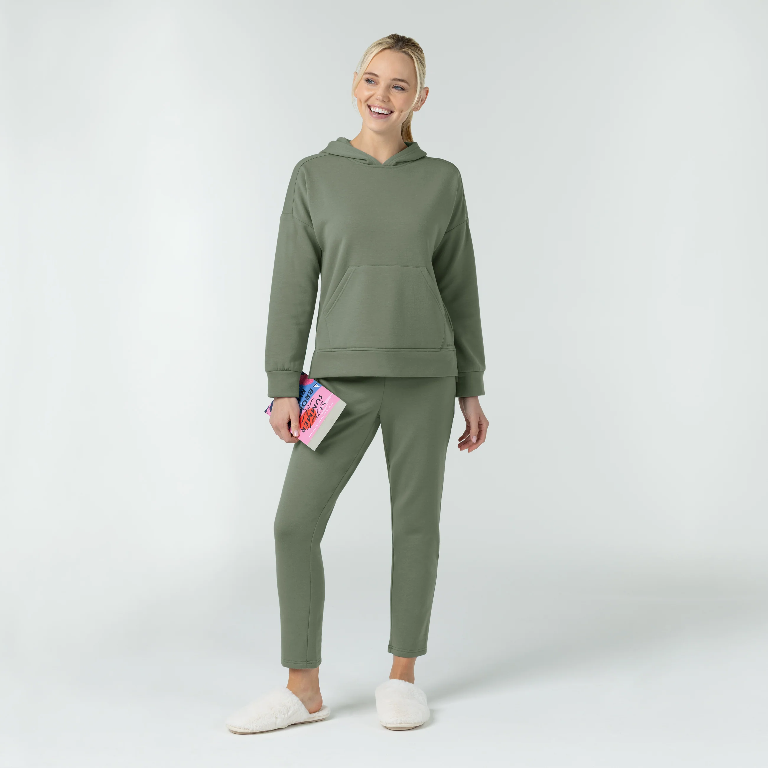 Unwind & Lounge Women's Fleece Slim Leg Pant - Sage - Image 4