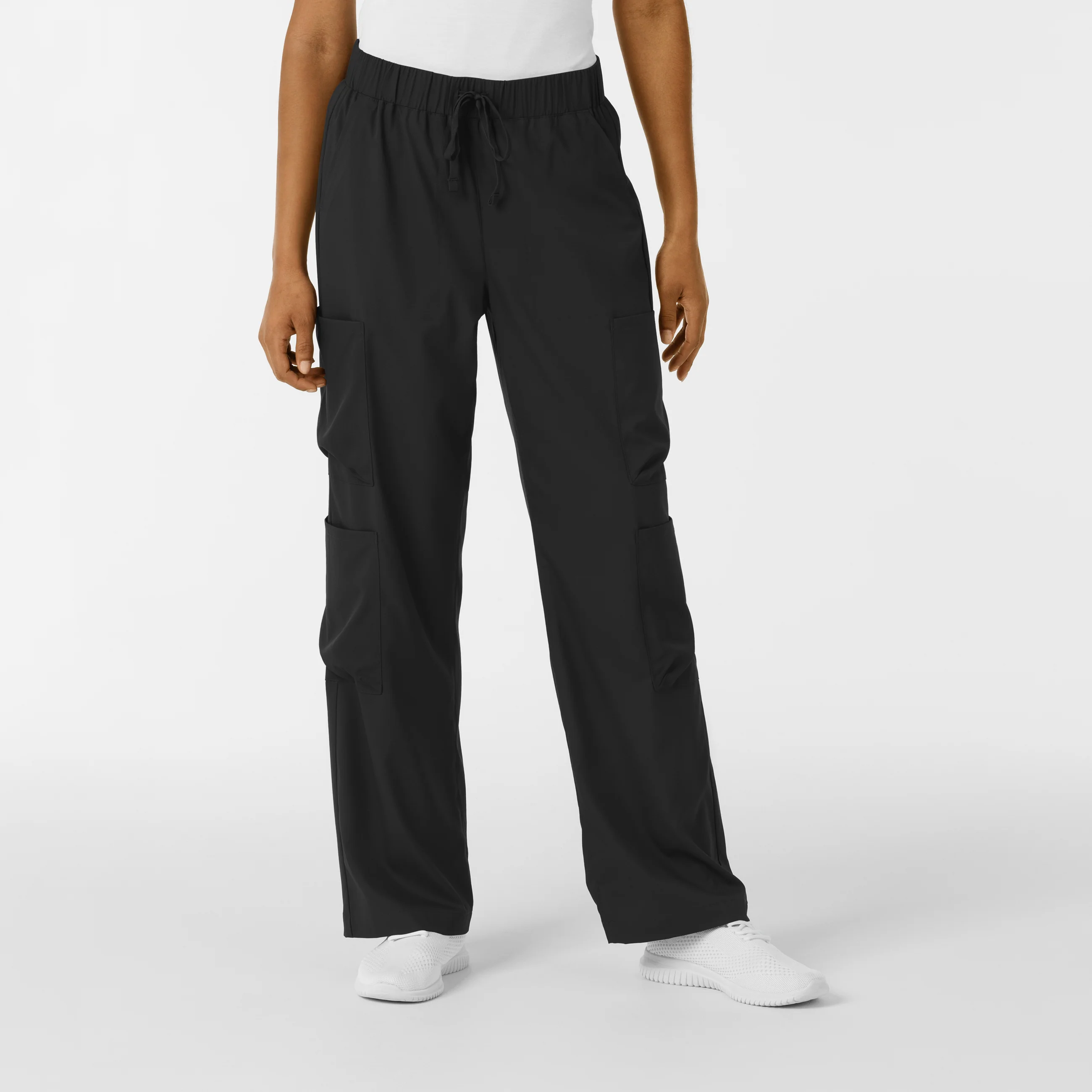 Boundless Women's Classic Wide Leg Double Cargo Scrub Pant - Black