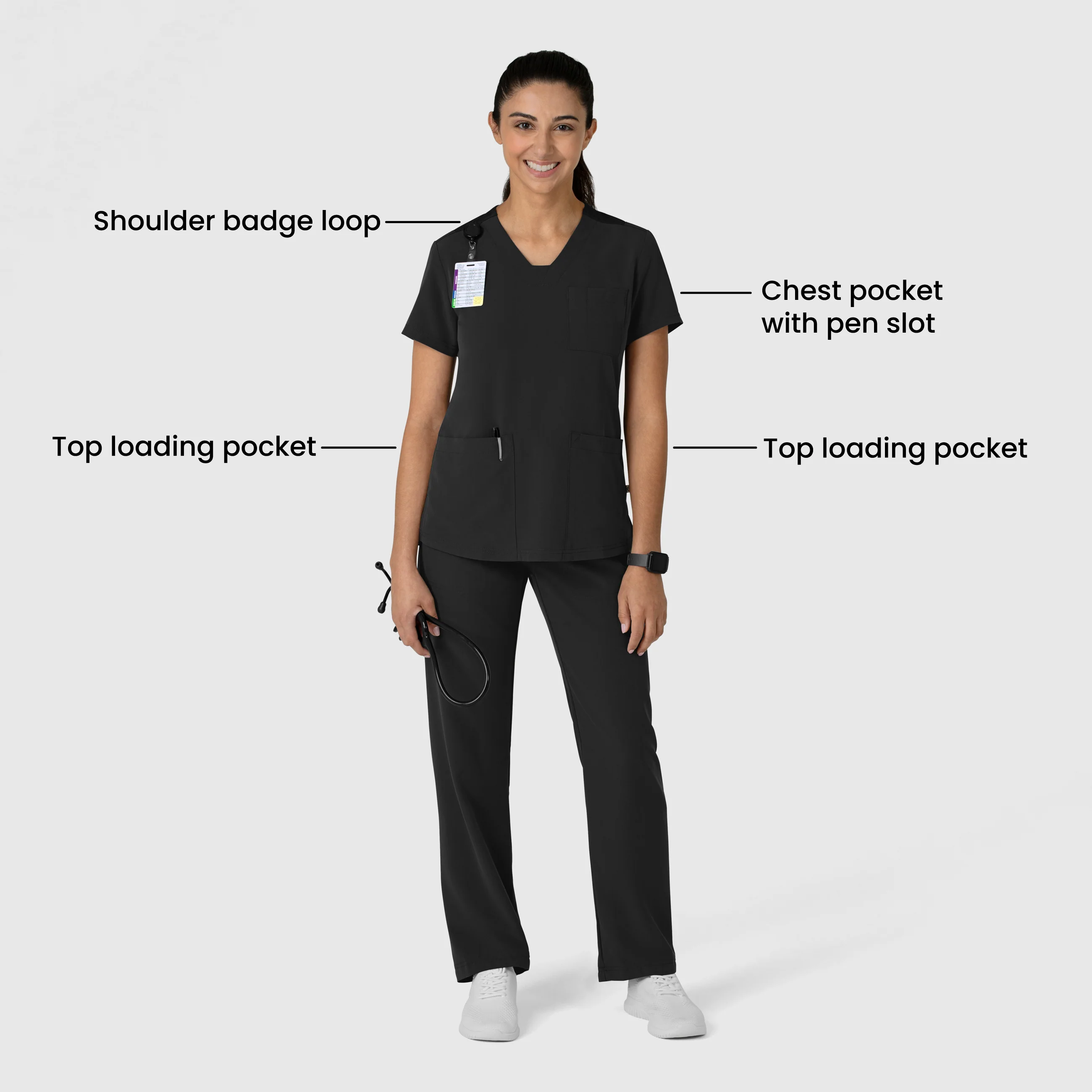 Nova Women's Flex-n-Reach V-Neck Scrub Top - Black - Image 3