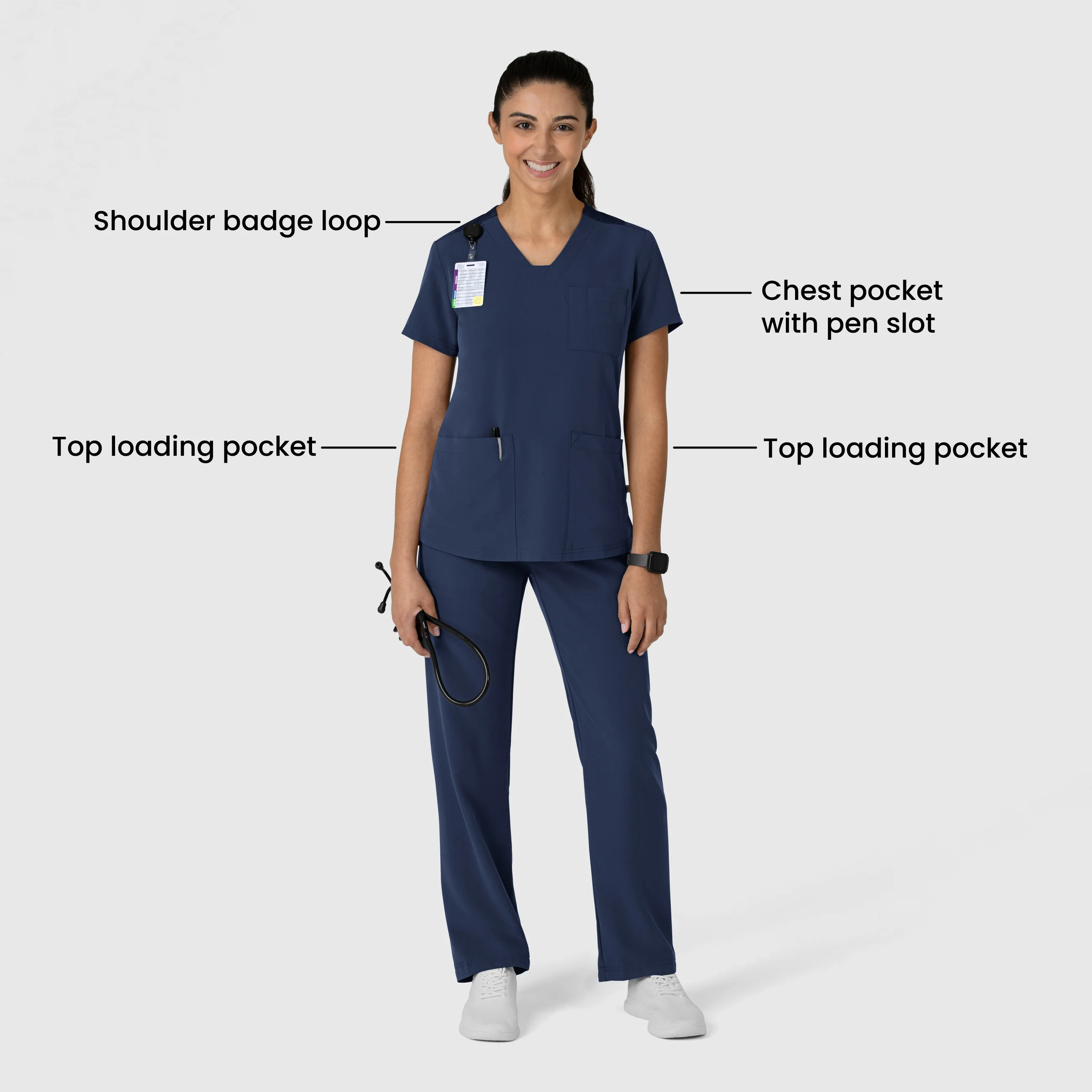Nova Women's Flex-n-Reach V-Neck Scrub Top - Navy - Image 3