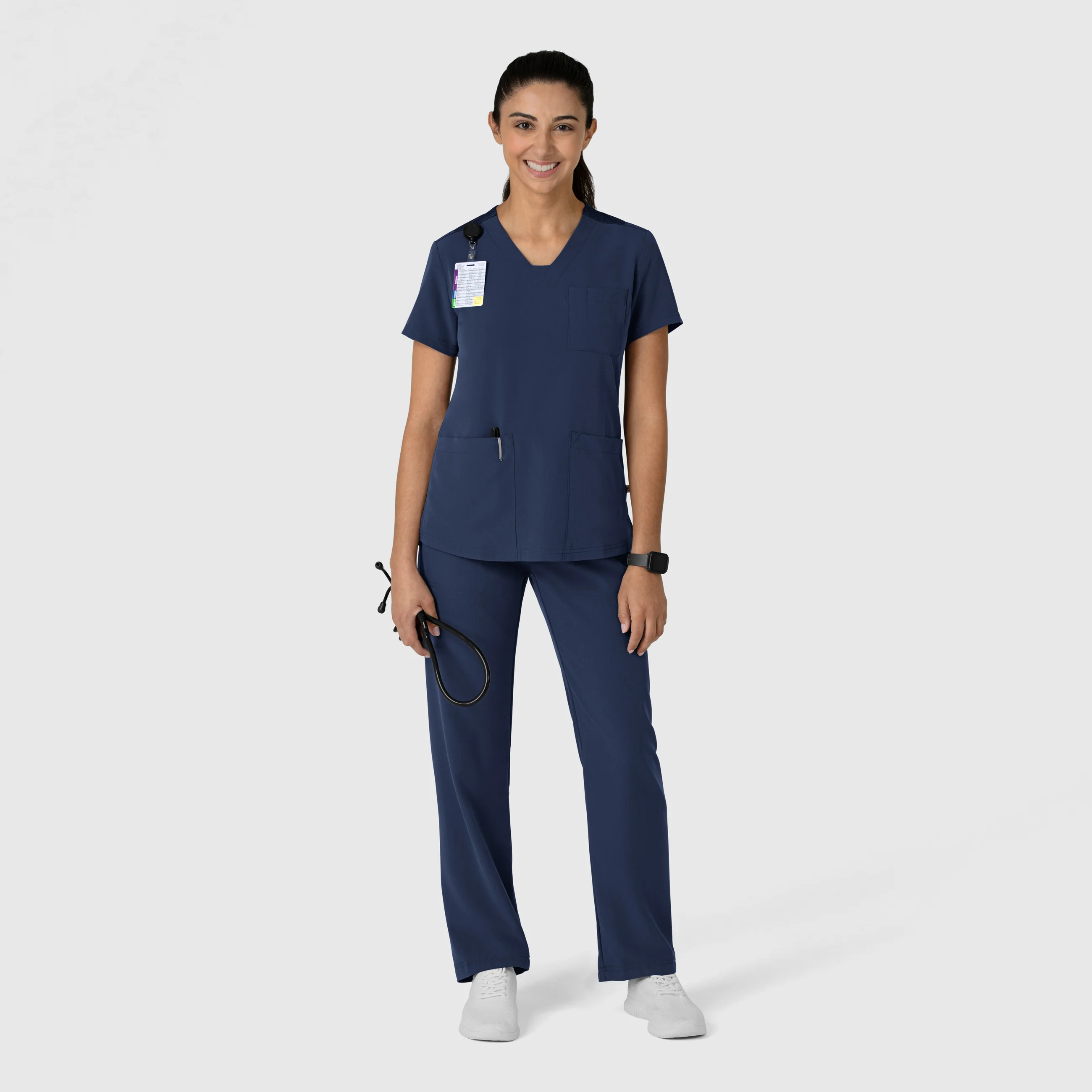 Nova Women's Flex-n-Reach V-Neck Scrub Top - Navy - Image 9