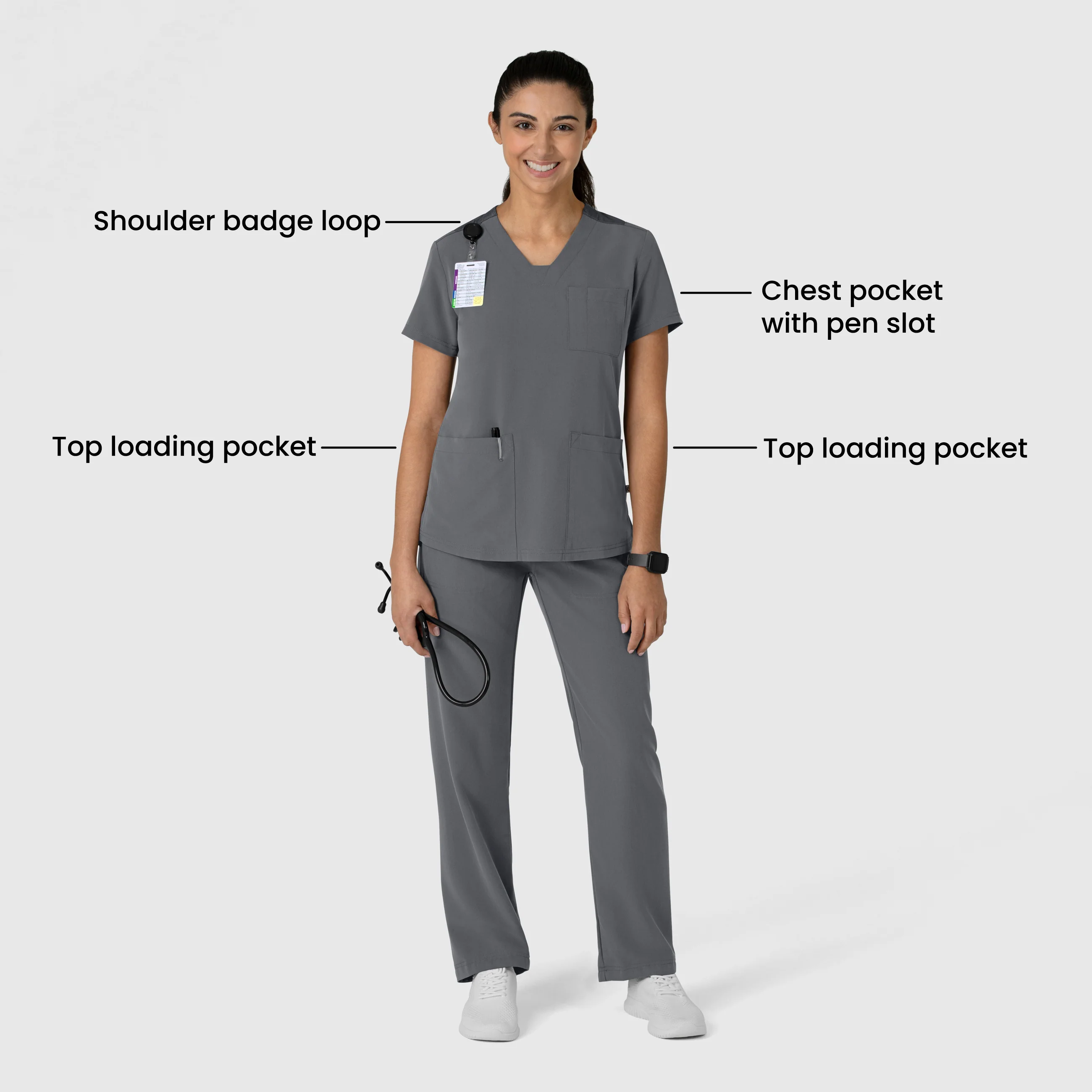 Nova Women's Flex-n-Reach V-Neck Scrub Top - Pewter - Image 3