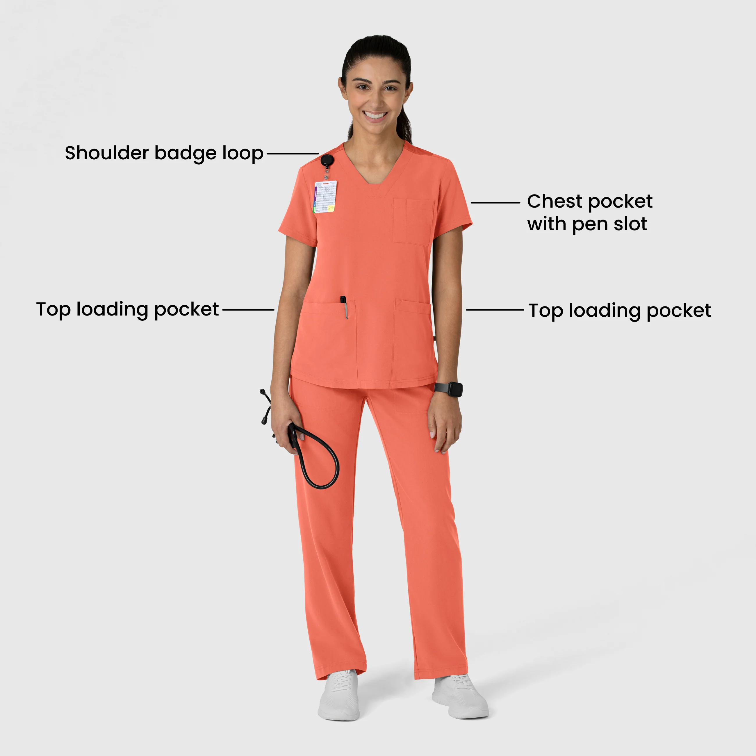 Nova Women's Flex-n-Reach V-Neck Scrub Top - Sugar Coral - Image 3