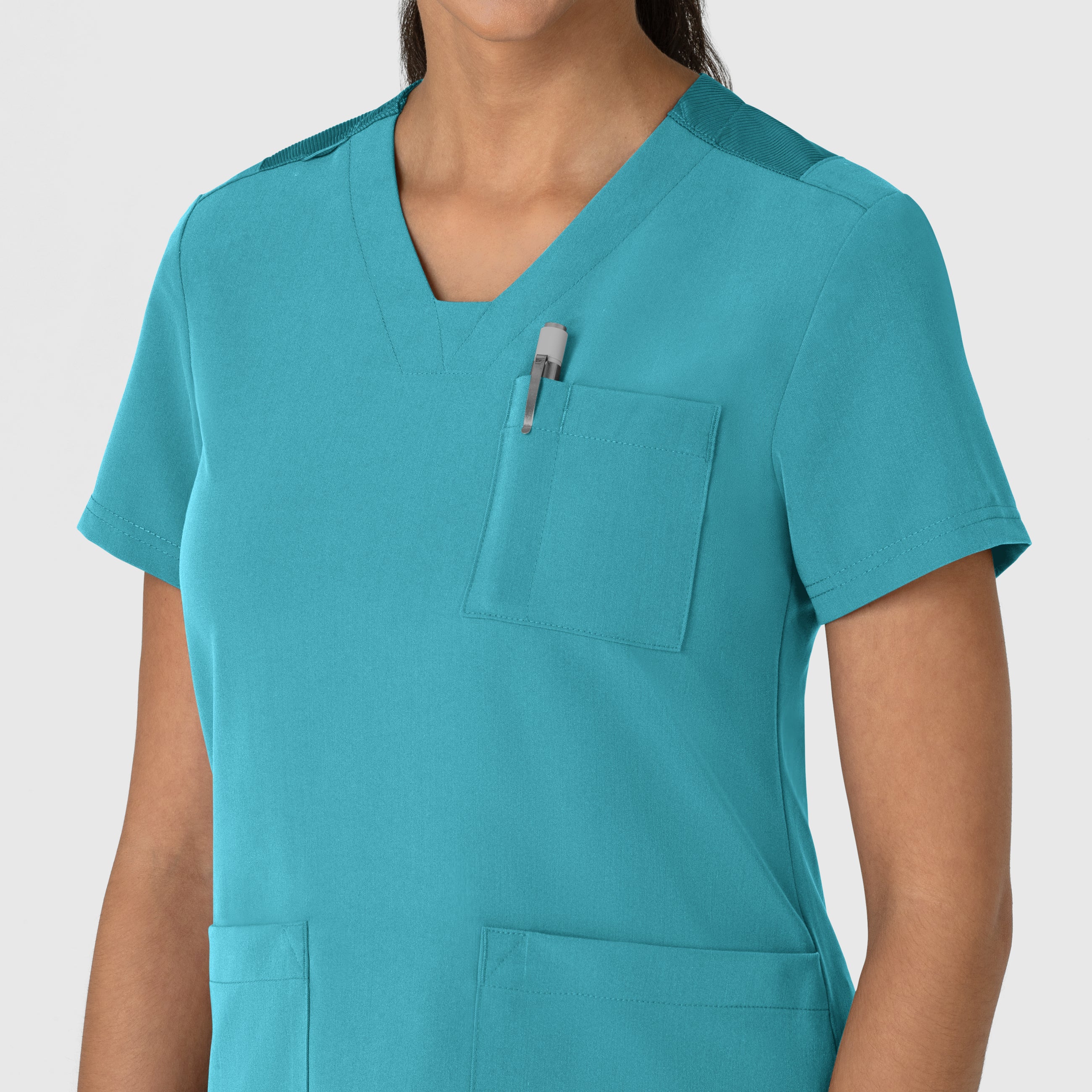 Nova Women's Flex-n-Reach V-Neck Scrub Top - Teal Blue - Image 6