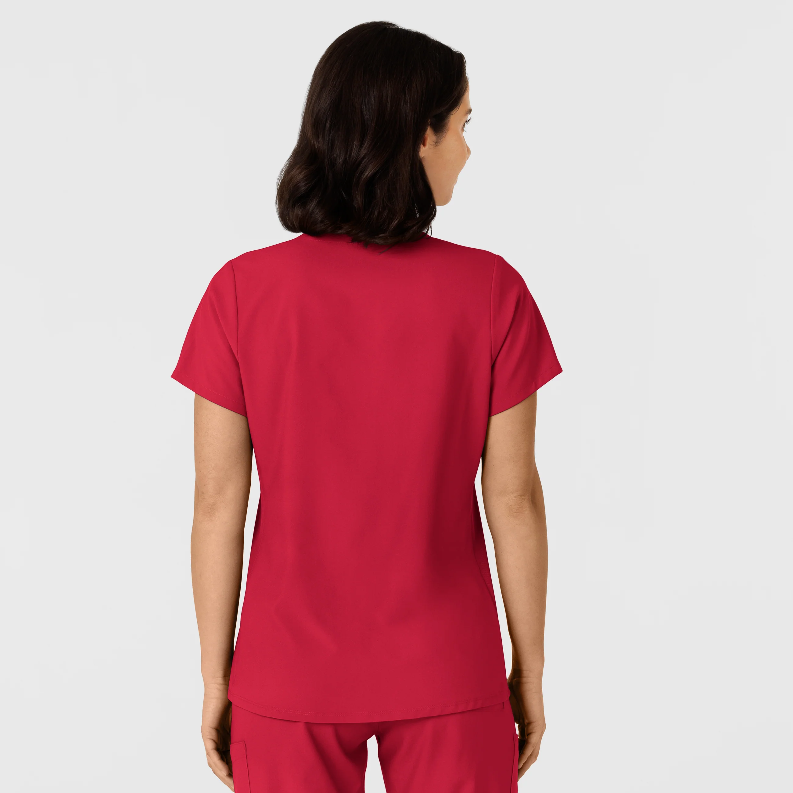 W123 Women's Flex-n-Reach Side Panel V-Neck Scrub Top - Red - Image 2