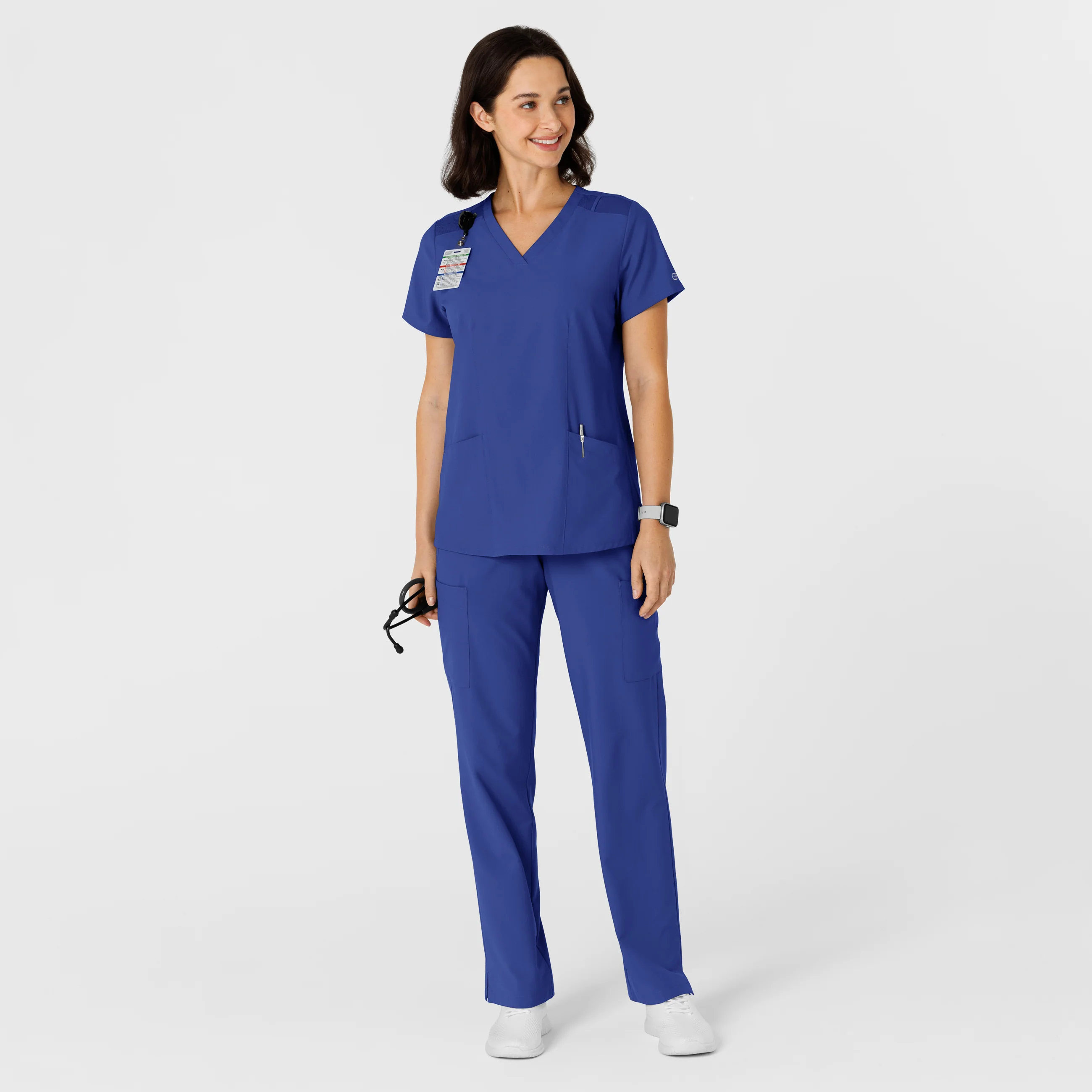 W123 Women's Flex-n-Reach Side Panel V-Neck Scrub Top - Galaxy Blue - Image 3
