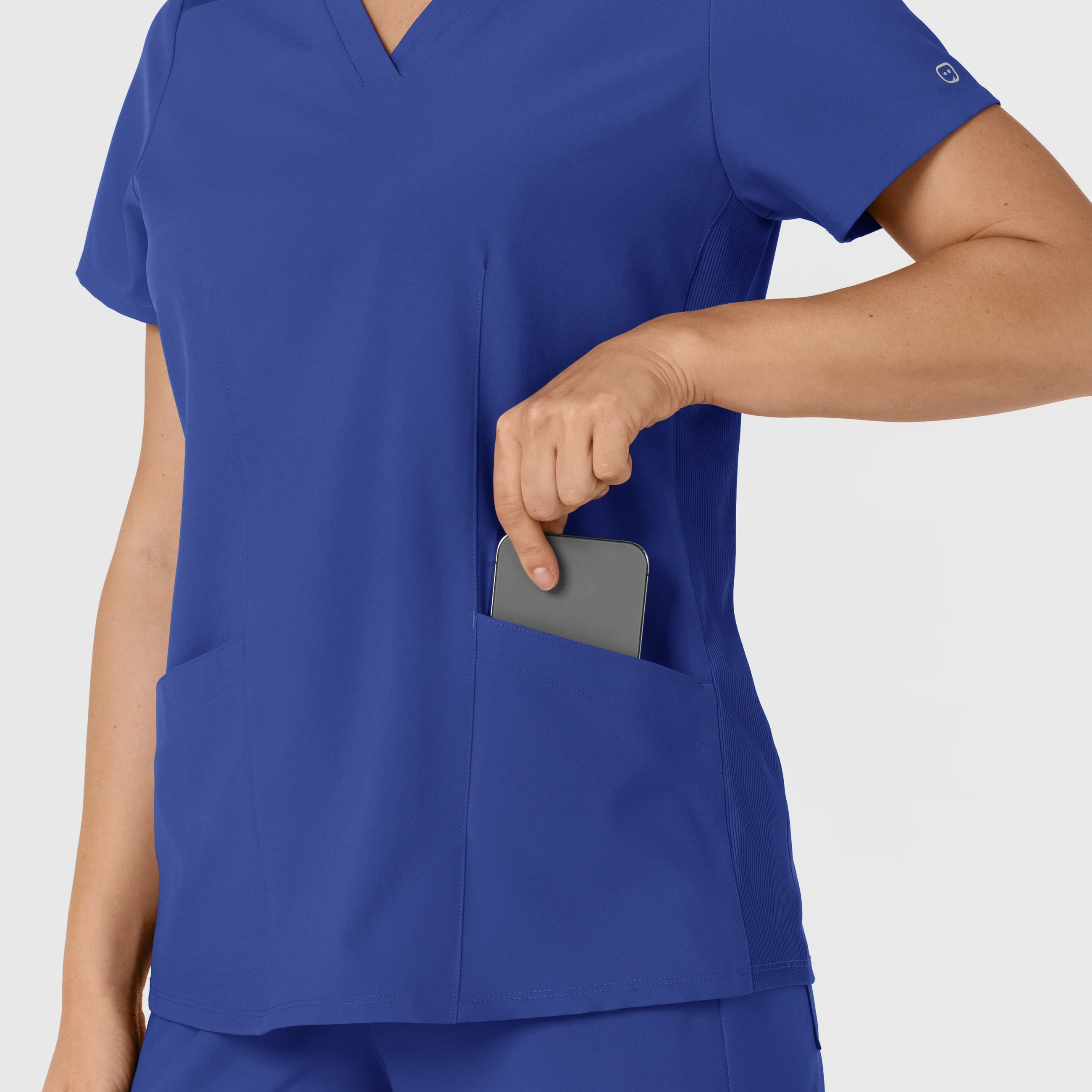 W123 Women's Flex-n-Reach Side Panel V-Neck Scrub Top - Galaxy Blue - Image 9