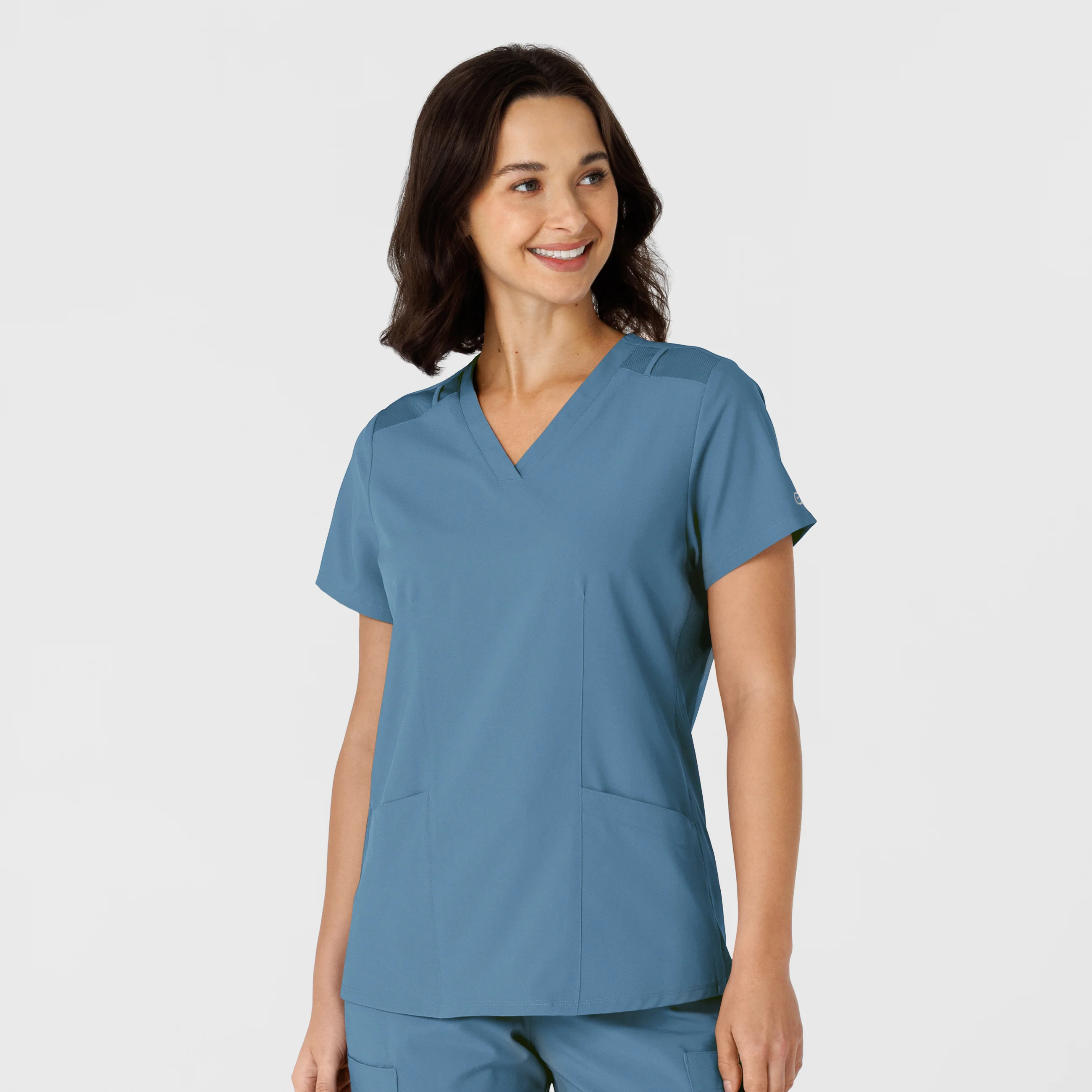 W123 Women's Flex-n-Reach Side Panel V-Neck Scrub Top - Pacific Blue