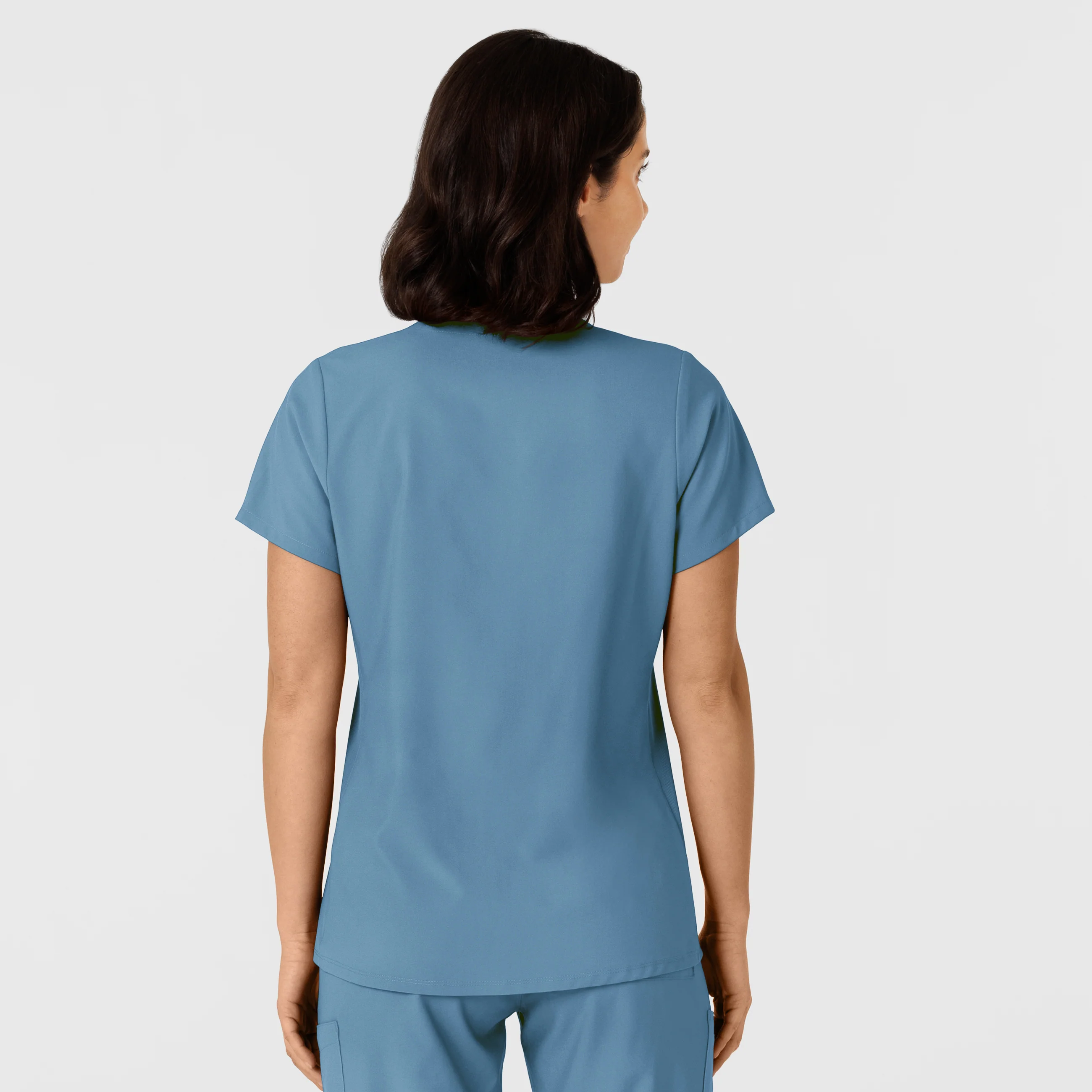 W123 Women's Flex-n-Reach Side Panel V-Neck Scrub Top - Pacific Blue - Image 2
