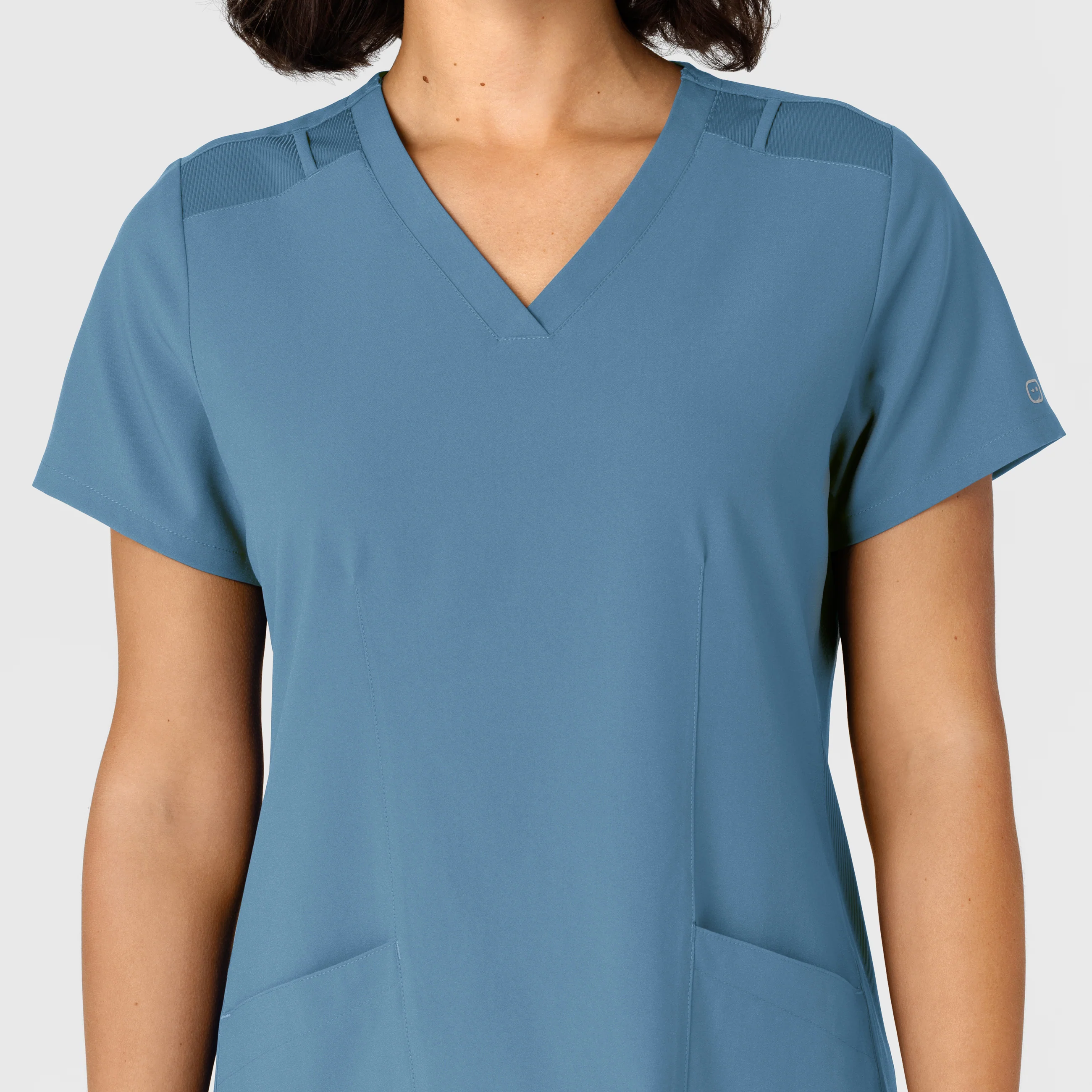 W123 Women's Flex-n-Reach Side Panel V-Neck Scrub Top - Pacific Blue - Image 5