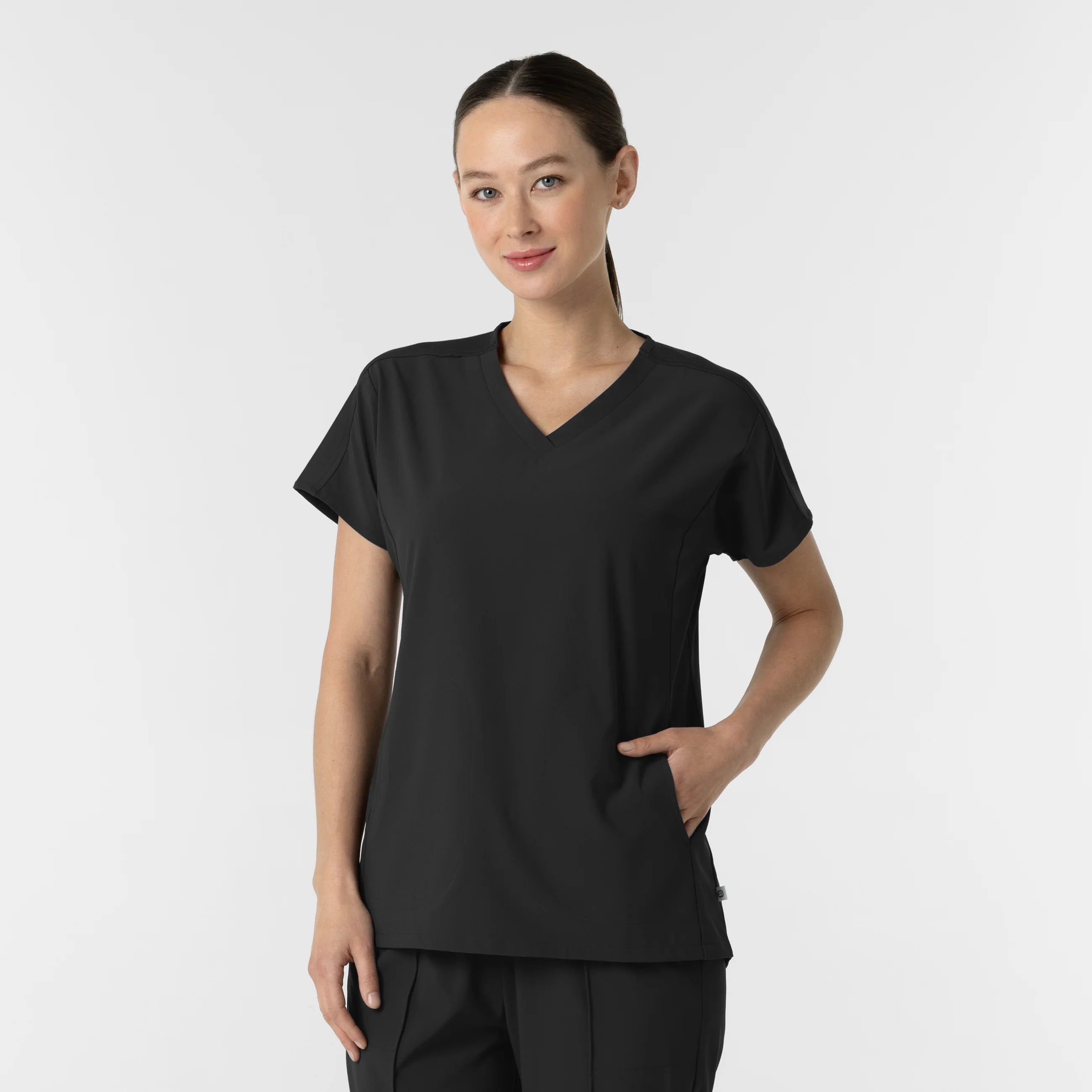 RENEW Women's V-Neck Tunic Scrub Top - Black