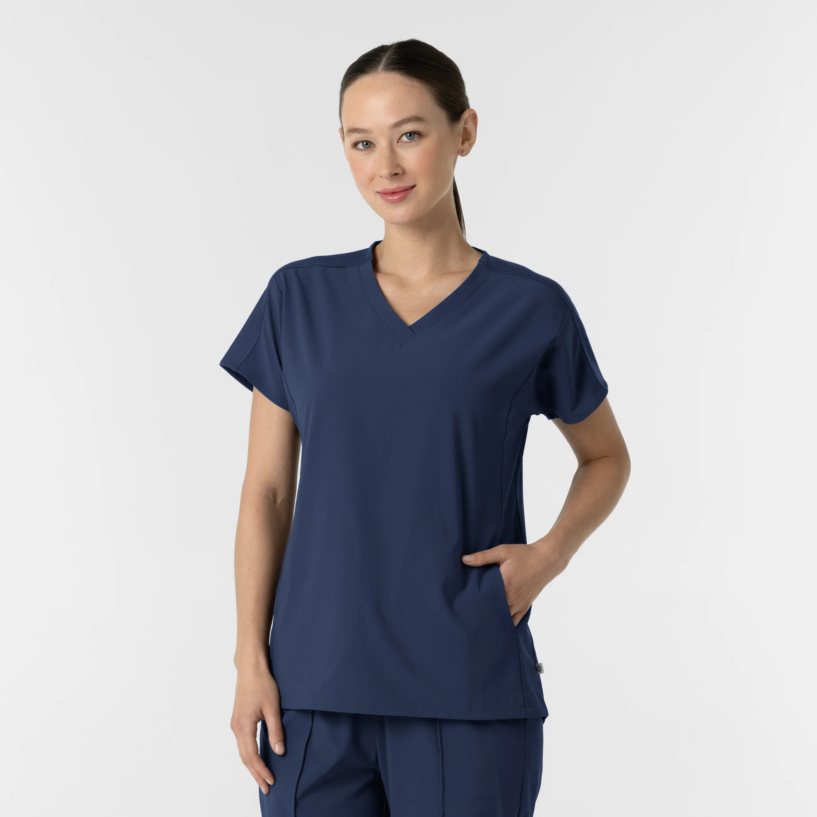 RENEW Women's V-Neck Tunic Scrub Top - Navy