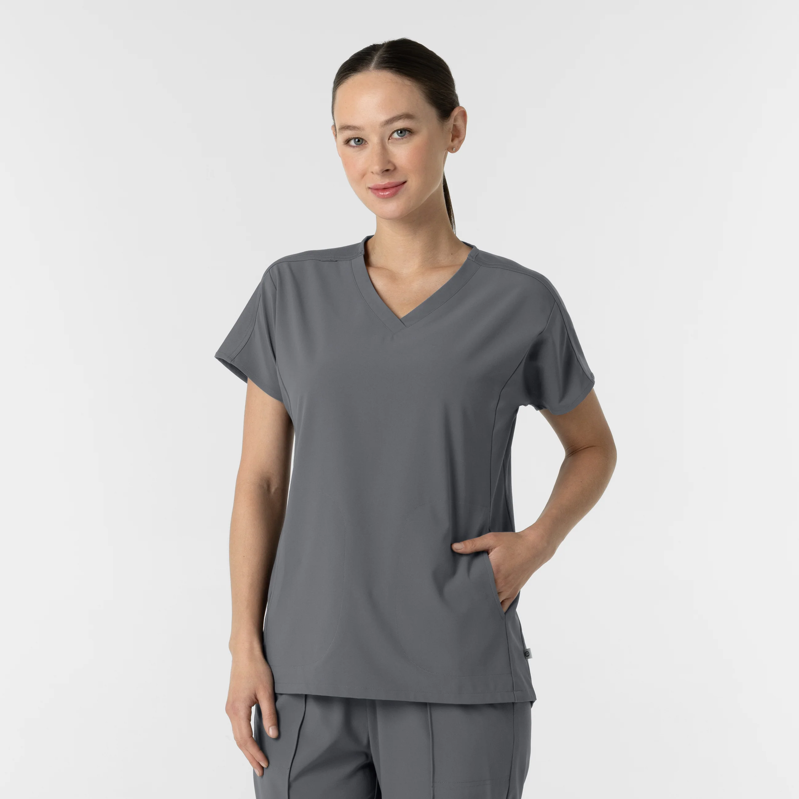 RENEW Women's V-Neck Tunic Scrub Top - Pewter