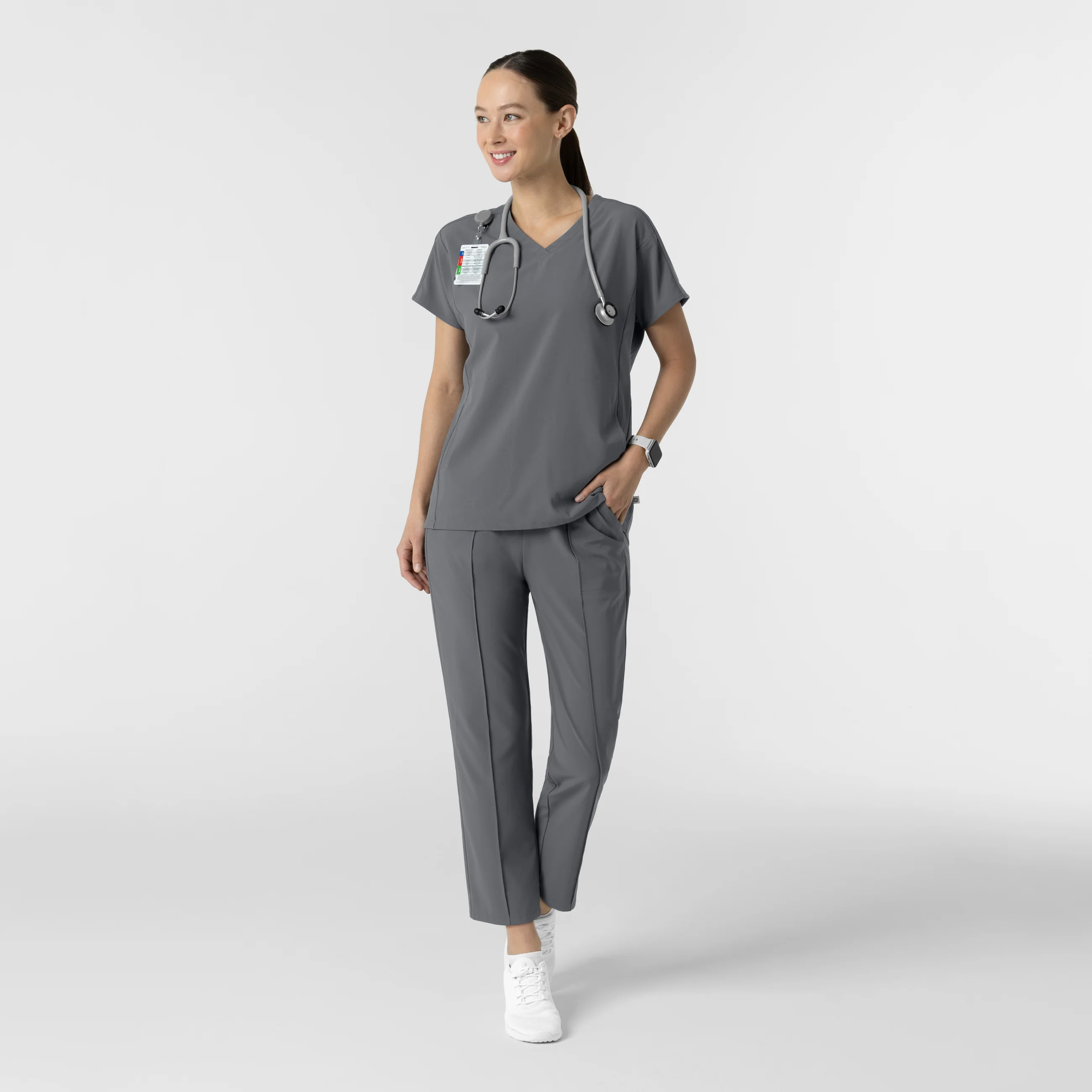 RENEW Women's V-Neck Tunic Scrub Top - Pewter - Image 3