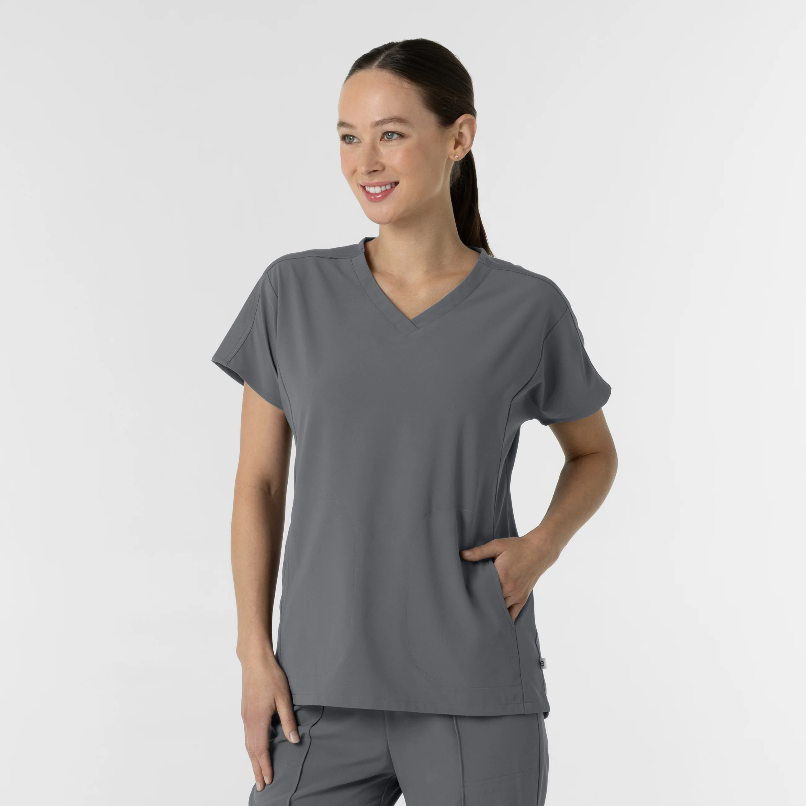 RENEW Women's V-Neck Tunic Scrub Top - Pewter - Image 4