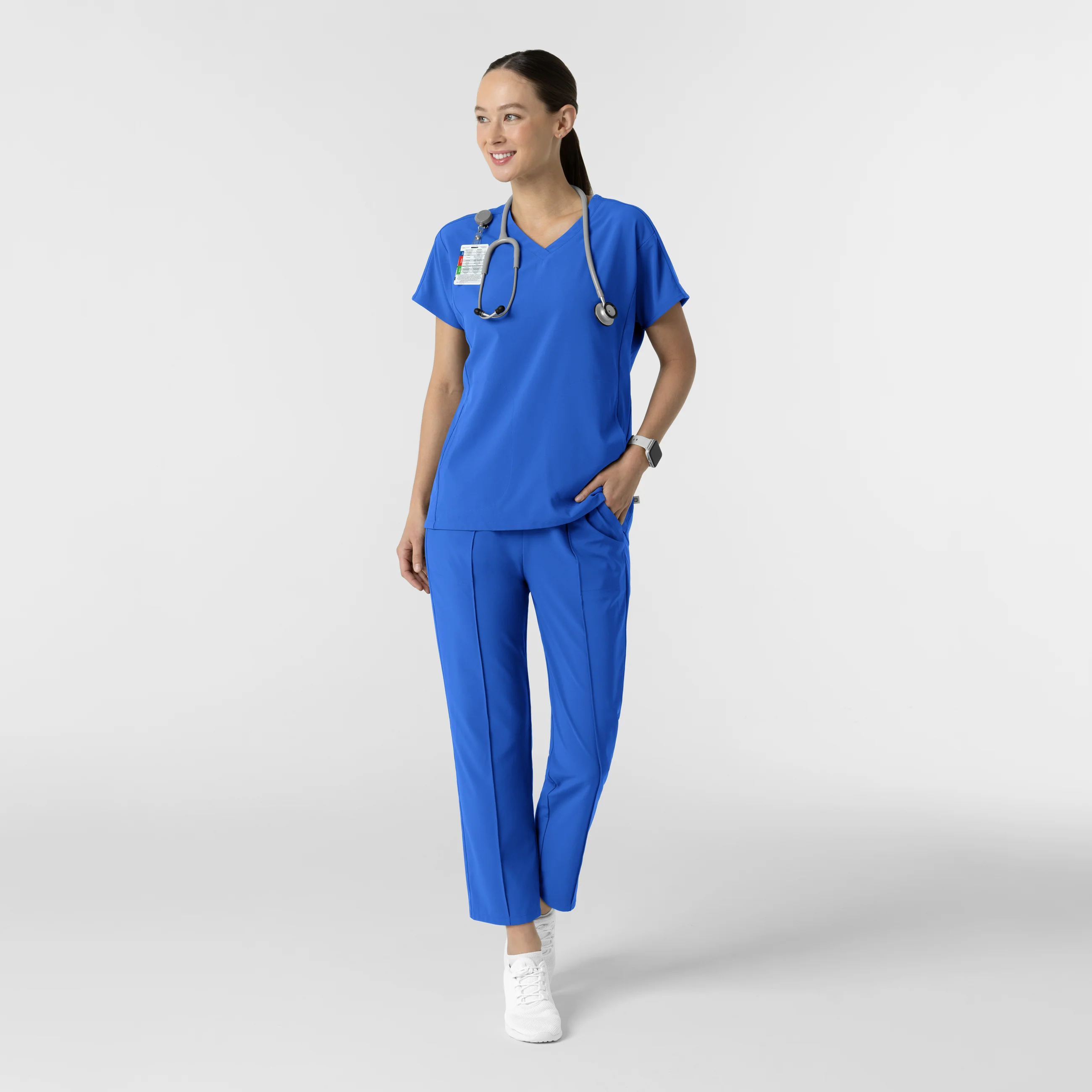 RENEW Women's V-Neck Tunic Scrub Top - Royal - Image 3