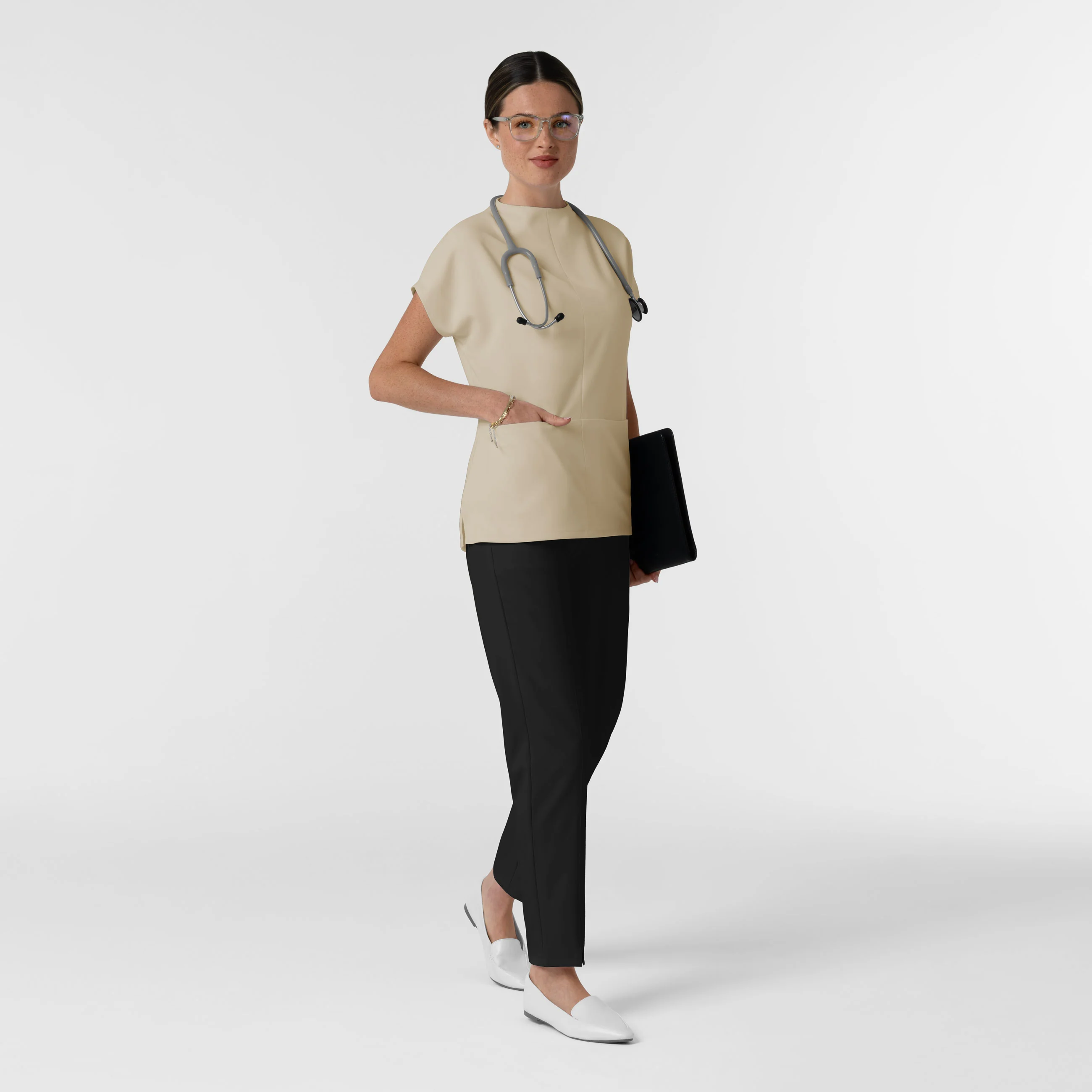 BLK Edit Women's Mock Neck Scrub Blouse - Coconut Milk - Image 3