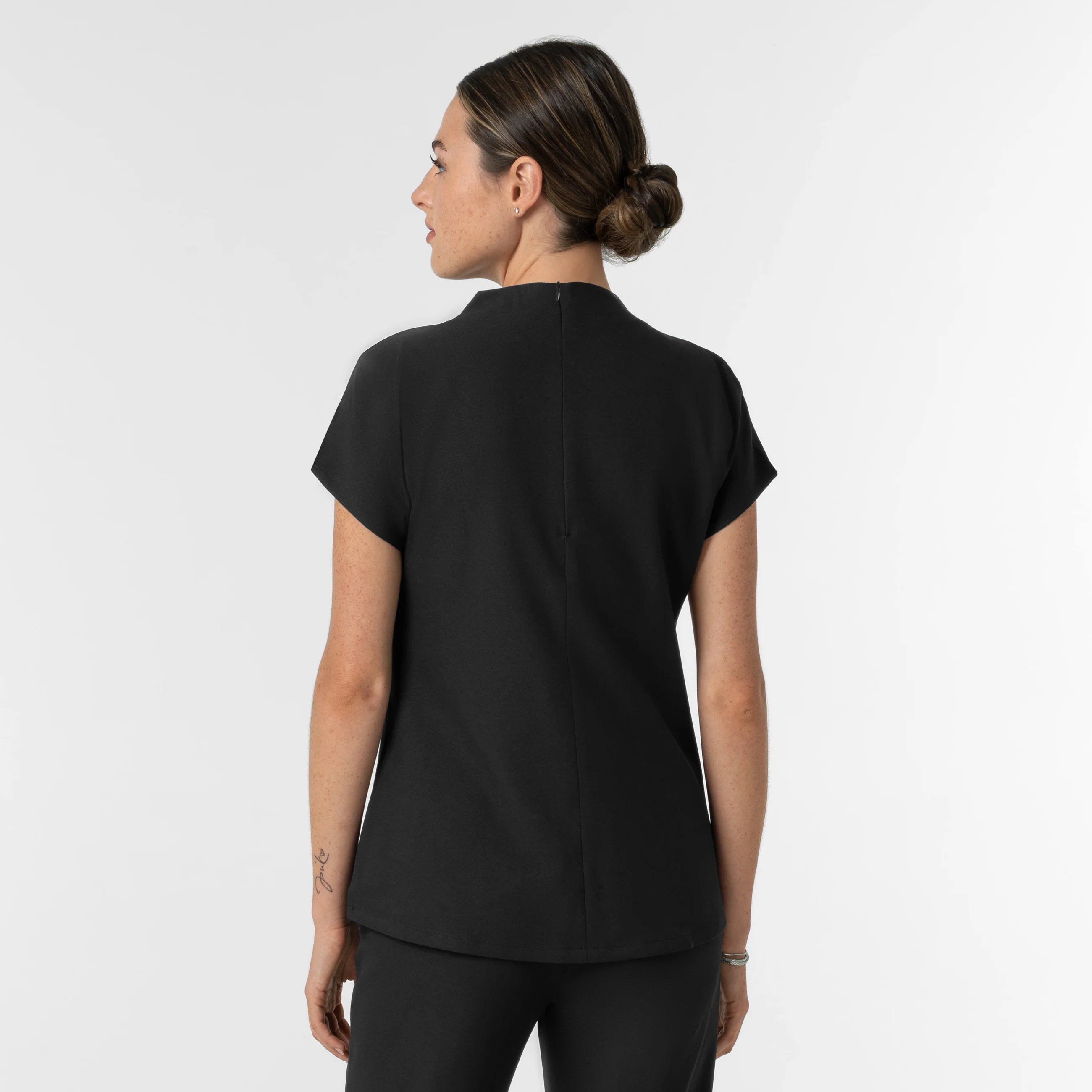 BLK Edit Women's Mock Neck Scrub Blouse - Black - Image 3