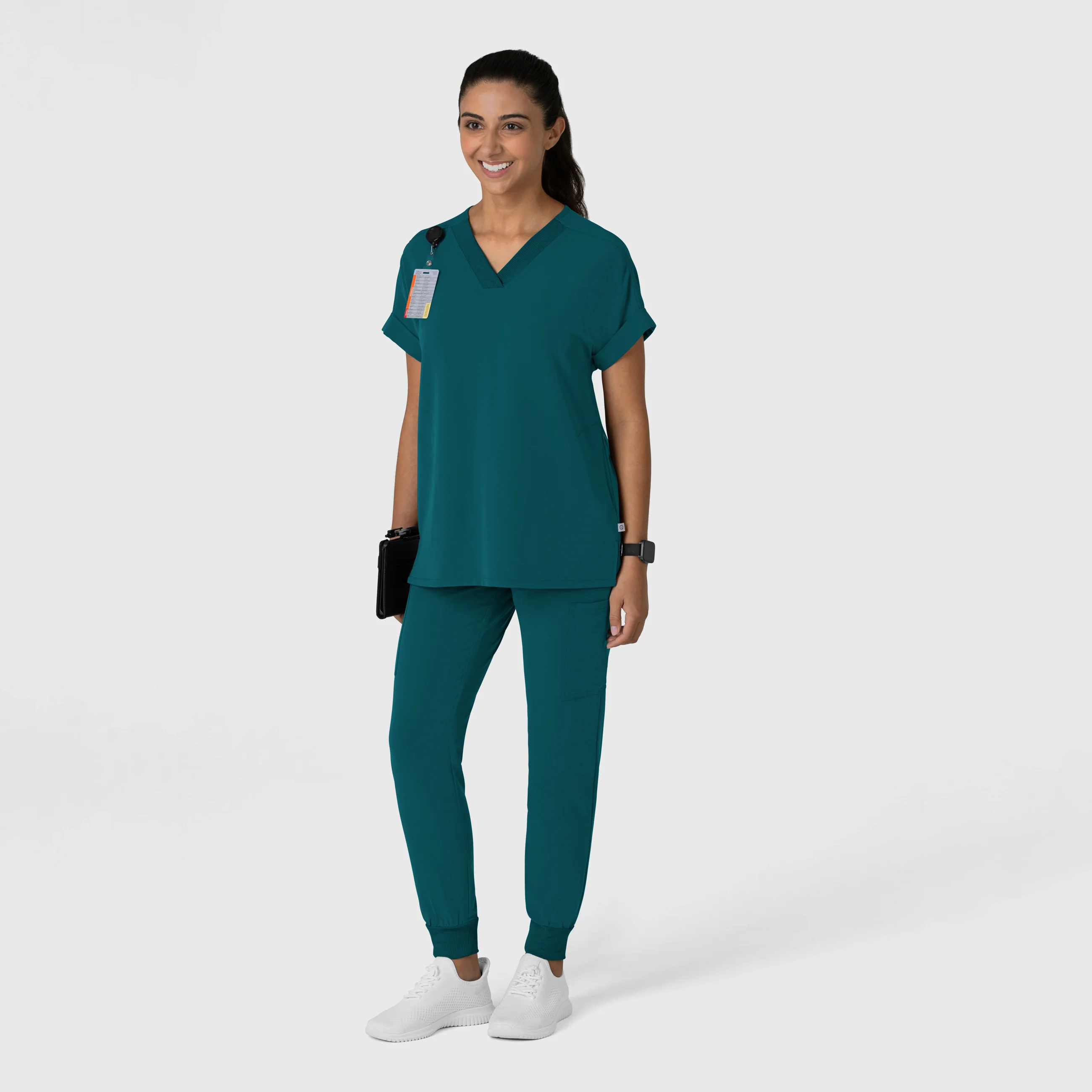Nova Women's Drop Shoulder Boxy Scrub Top - Caribbean - Image 7