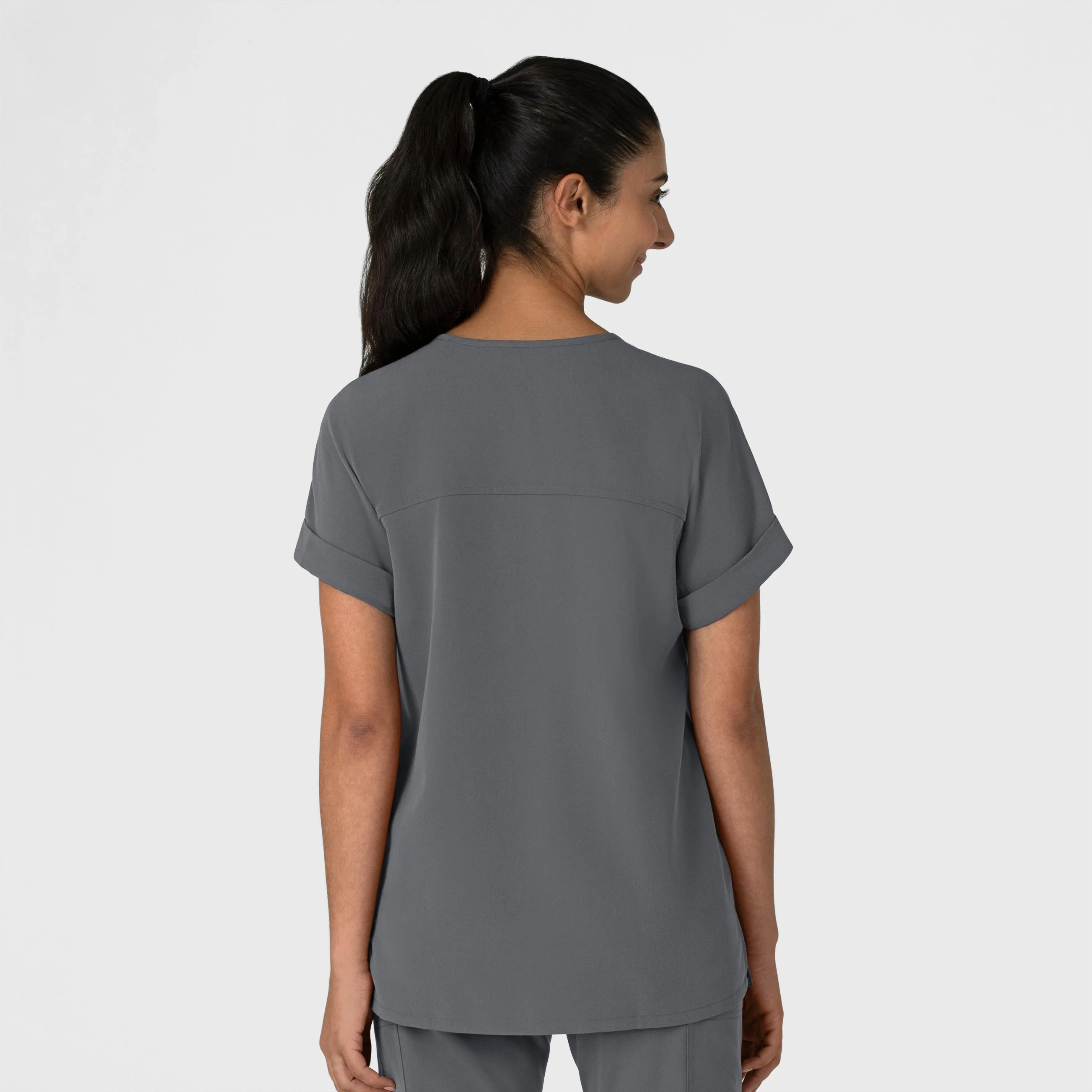 Nova Women's Drop Shoulder Boxy Scrub Top - Pewter - Image 2