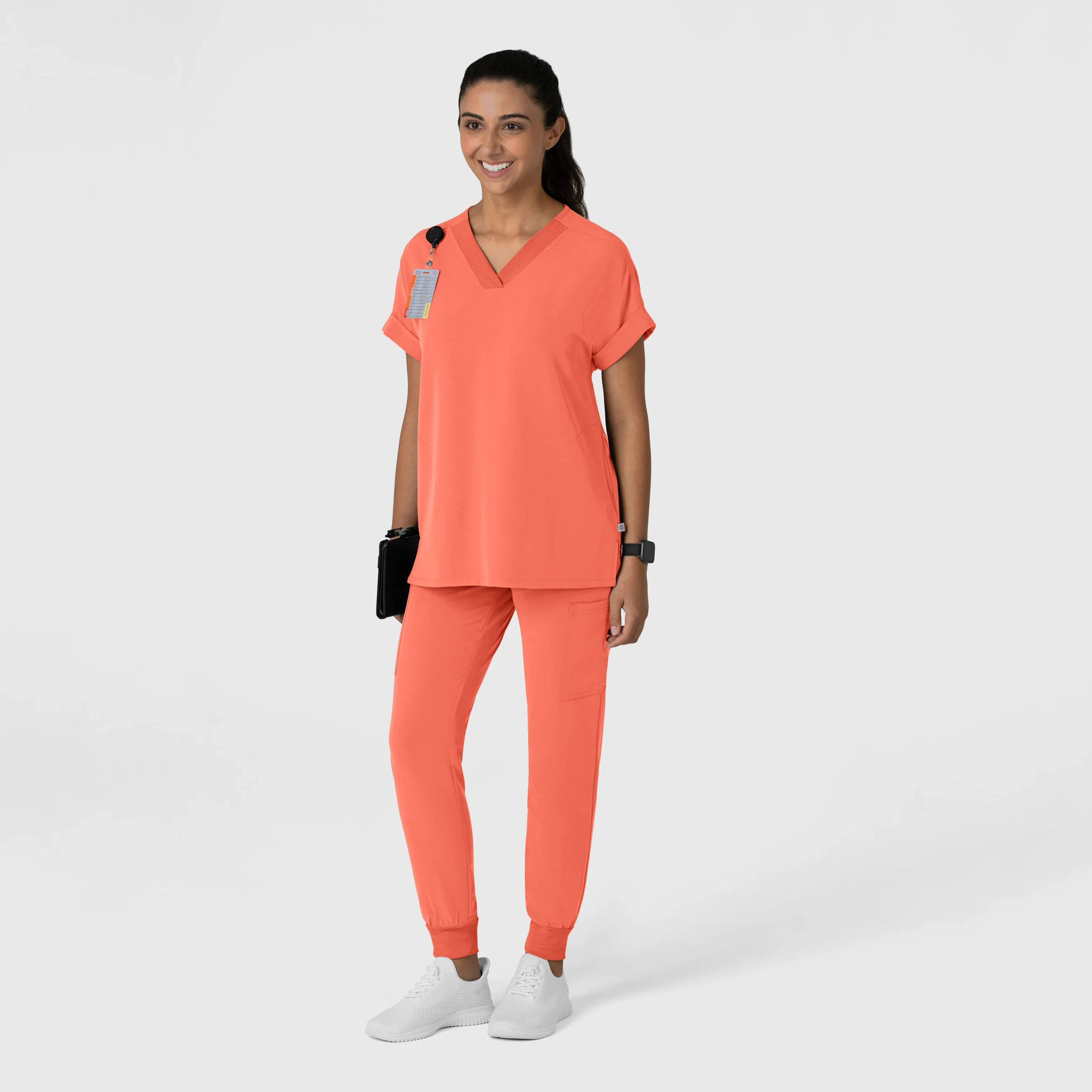 Nova Women's Drop Shoulder Boxy Scrub Top - Sugar Coral - Image 7