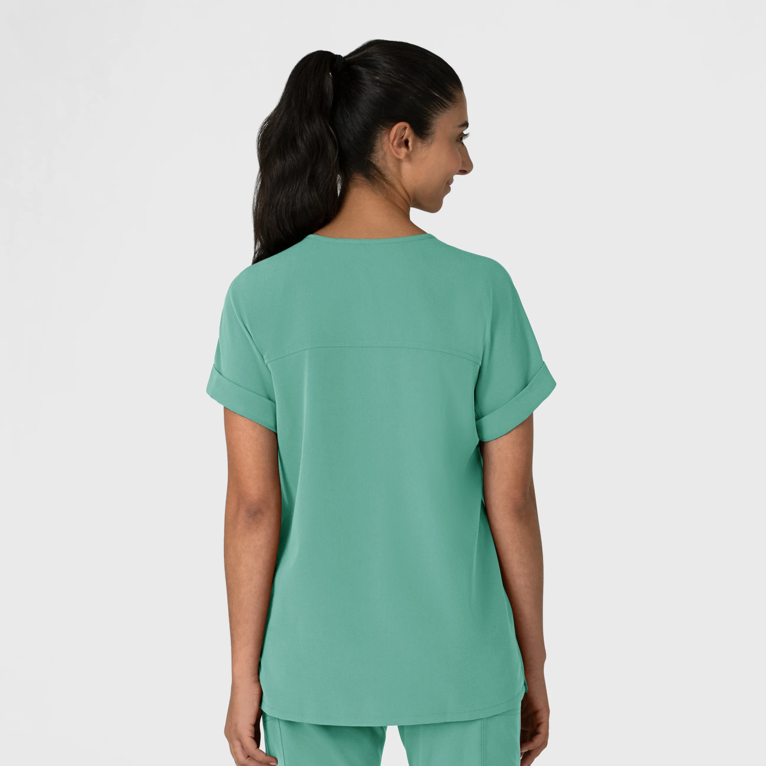 Nova Women's Drop Shoulder Boxy Scrub Top - Turquoise - Image 2