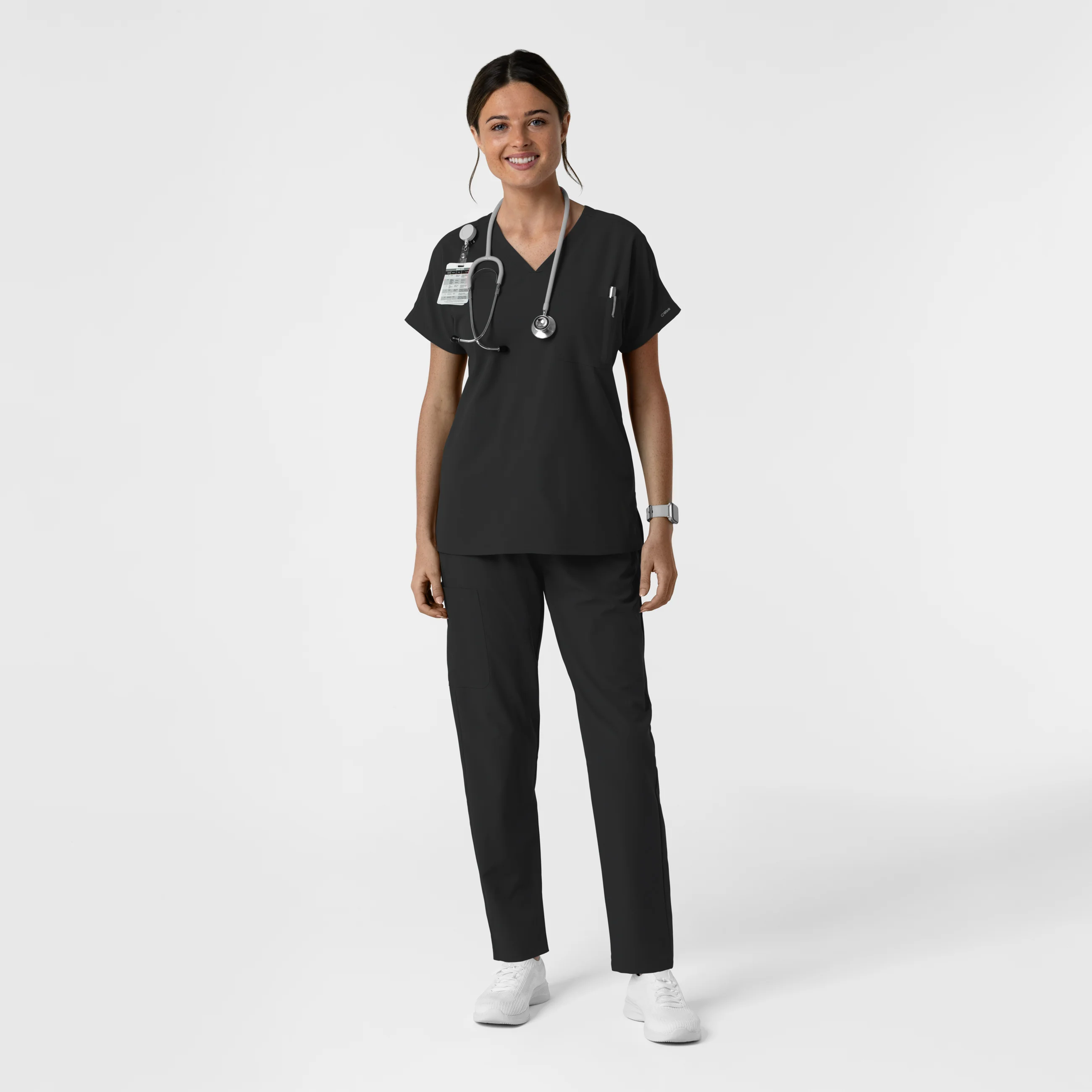 NURTUR Women's Drop Shoulder Tunic Scrub Top - Black - Image 3