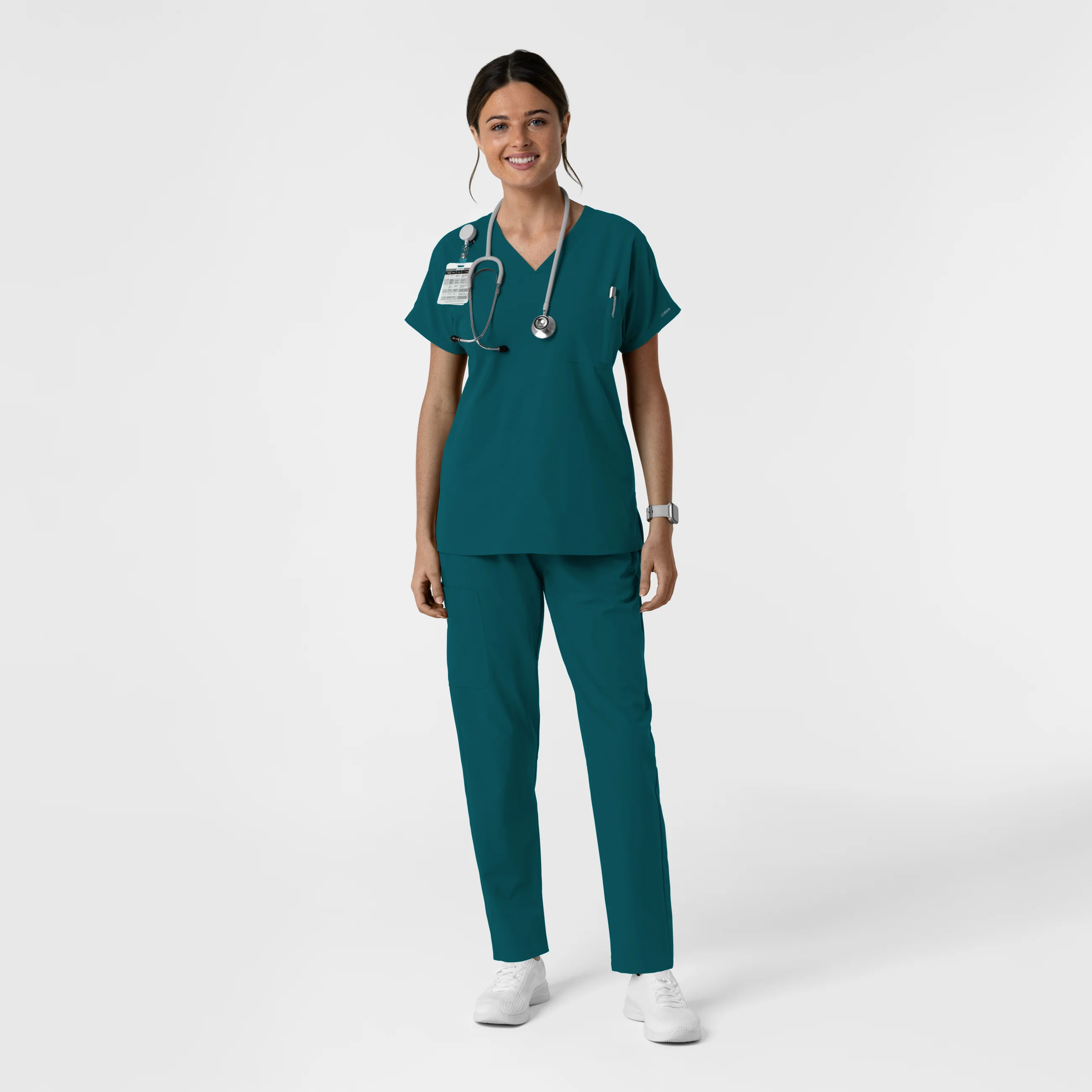 NURTUR Women's Drop Shoulder Tunic Scrub Top - Caribbean - Image 3