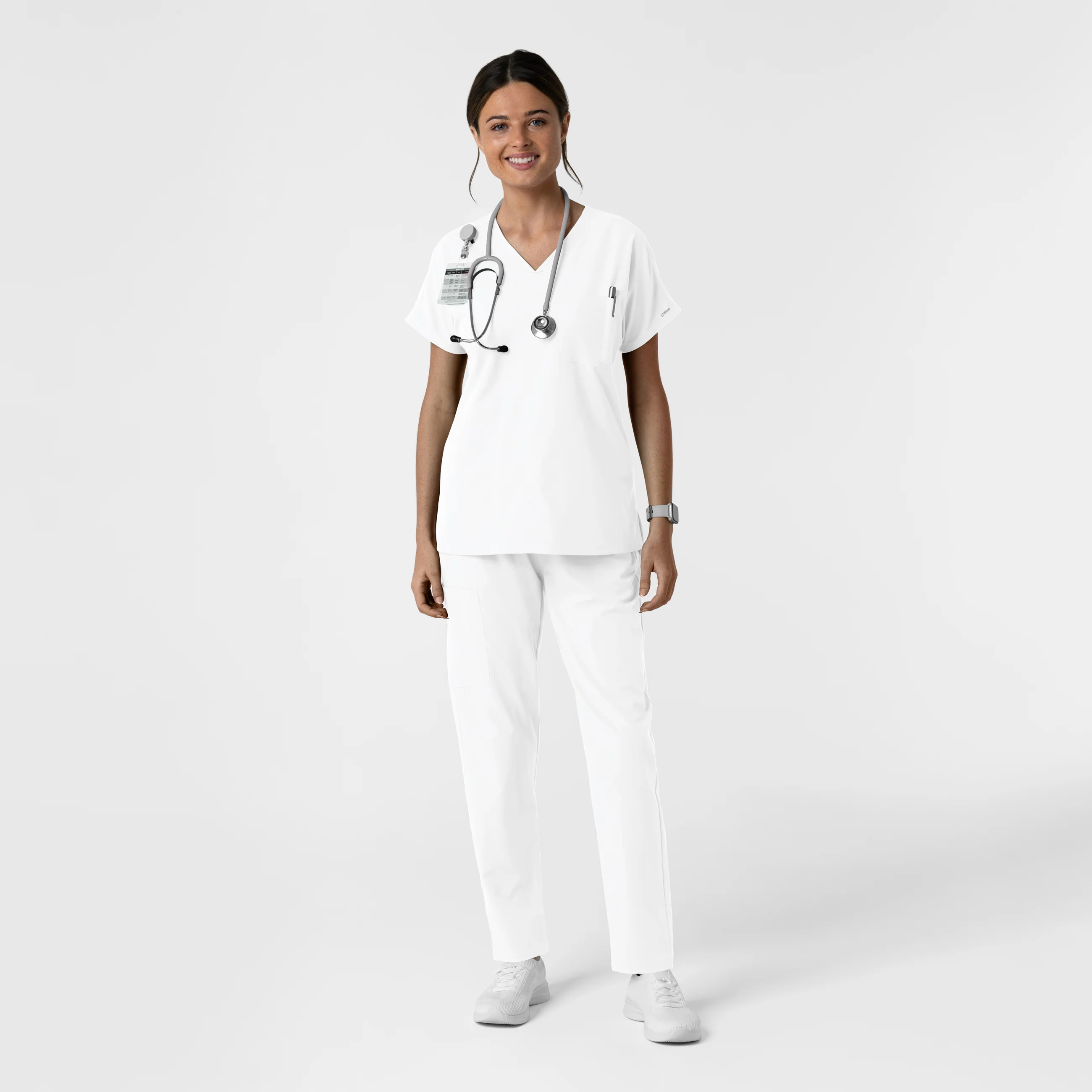 NURTUR Women's Drop Shoulder Tunic Scrub Top - White - Image 3