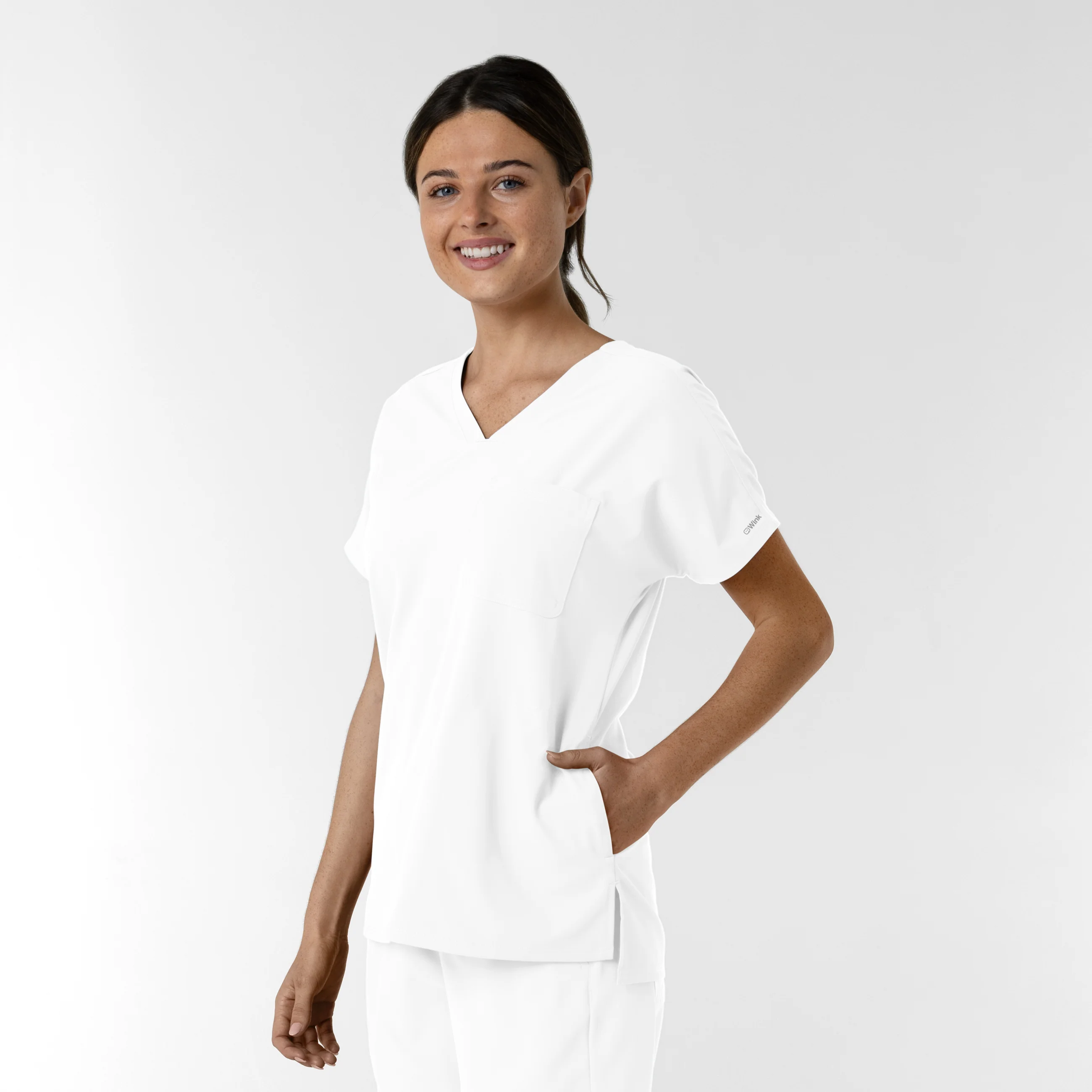 NURTUR Women's Drop Shoulder Tunic Scrub Top - White - Image 4