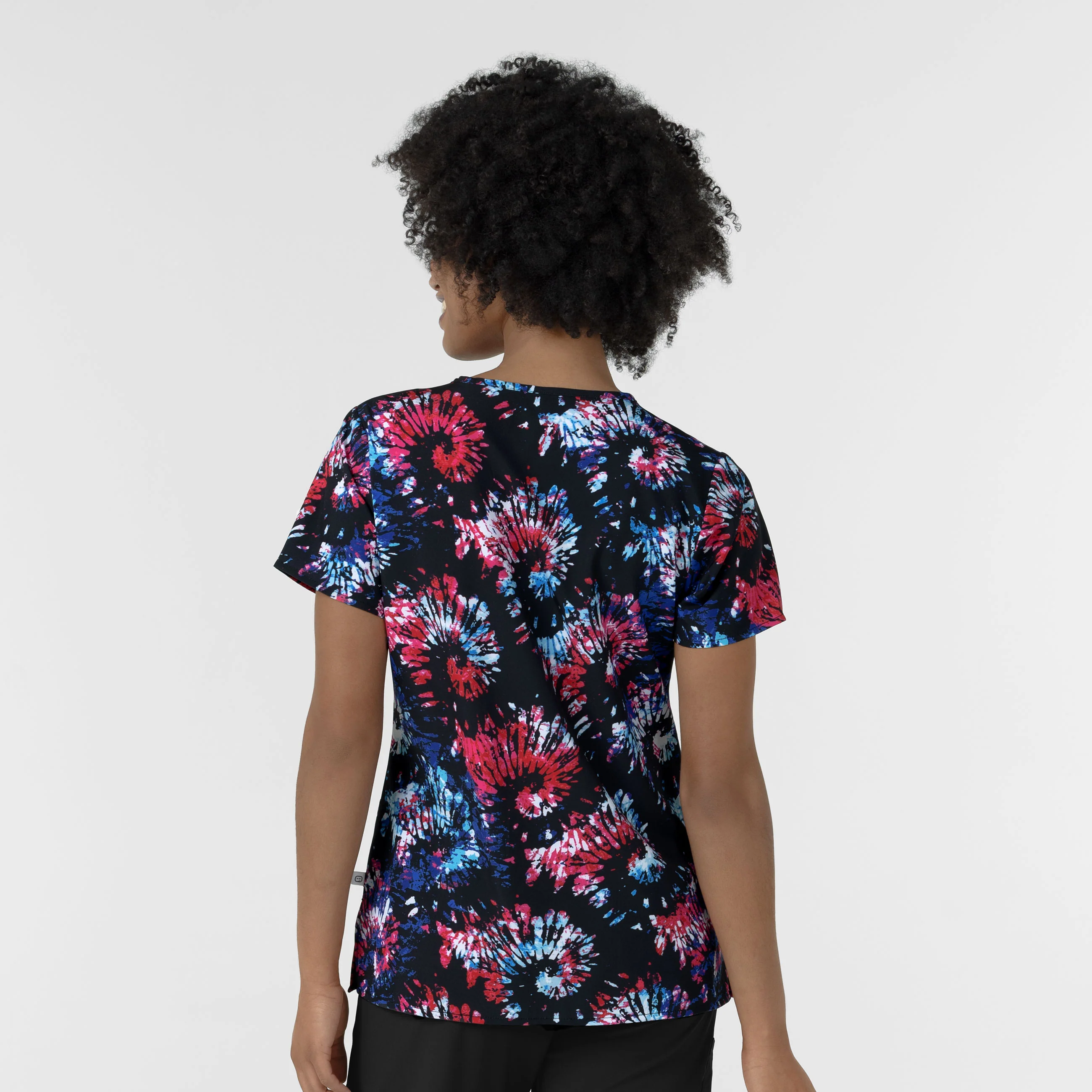 Women's V-Neck Border Print Scrub Top - Freedom Sparkle Black - Image 2