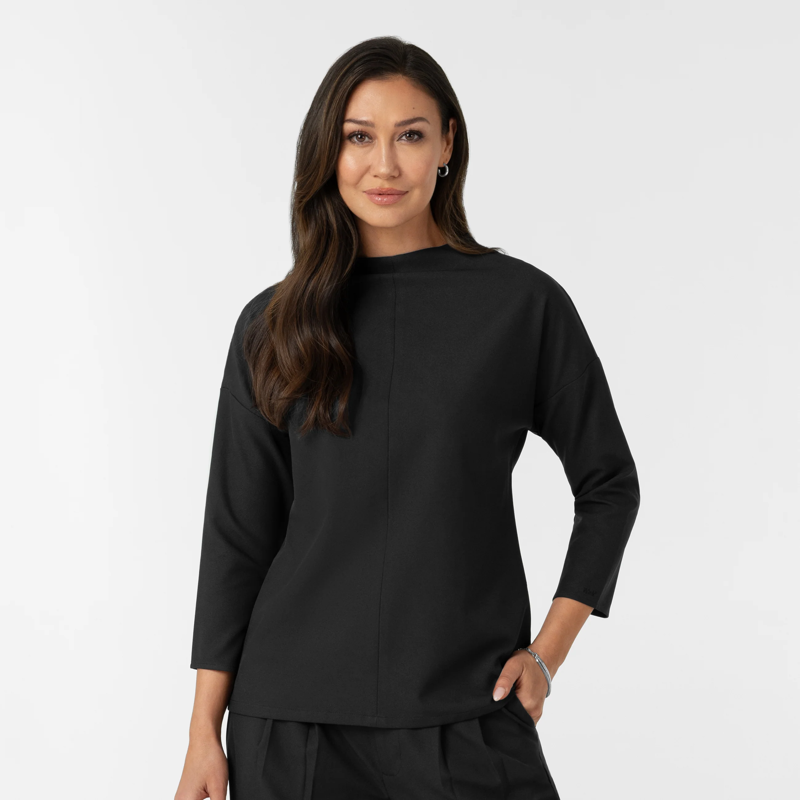 BLK Edit Women's Mock Neck 3/4 Sleeve Scrub Blouse - Black