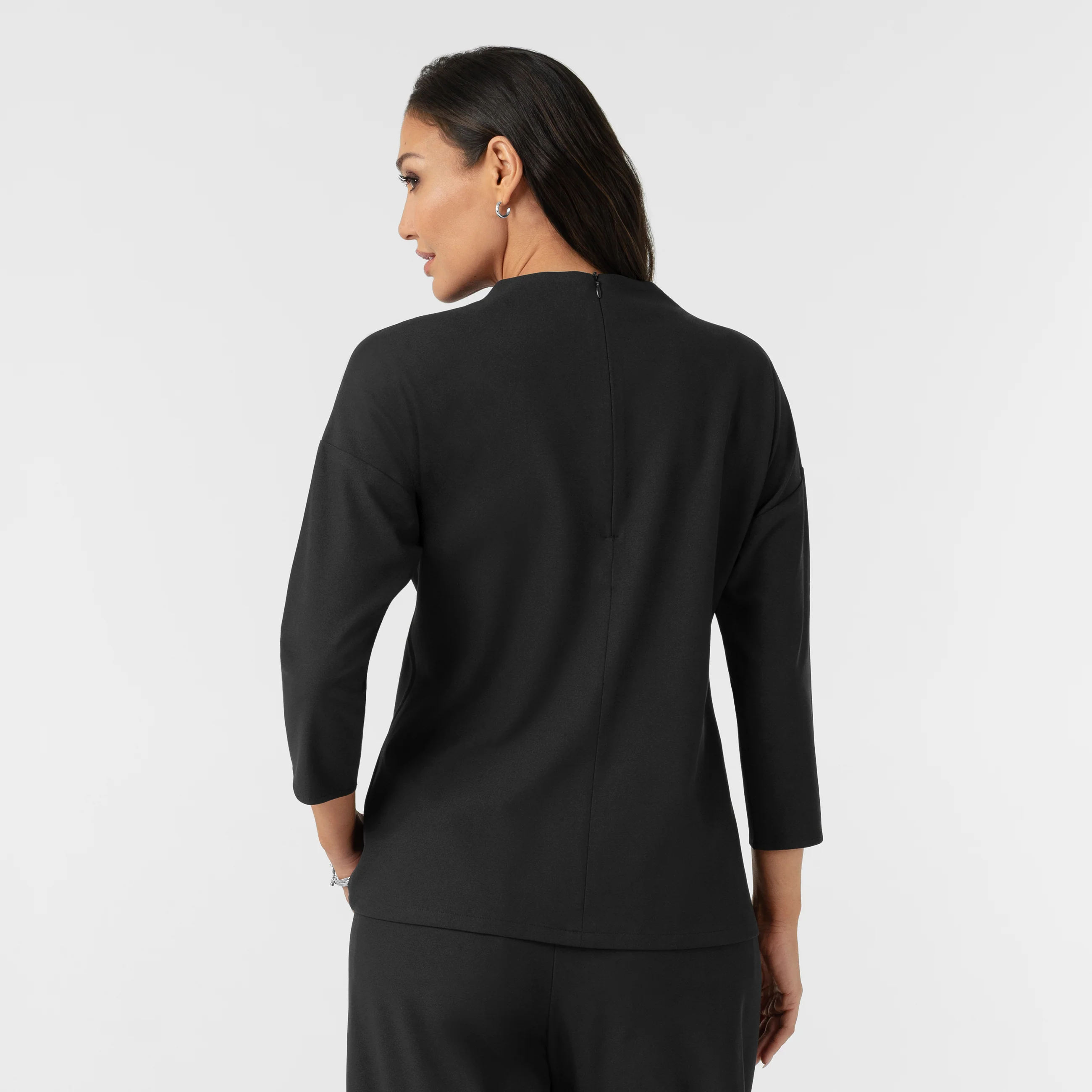 BLK Edit Women's Mock Neck 3/4 Sleeve Scrub Blouse - Black - Image 3