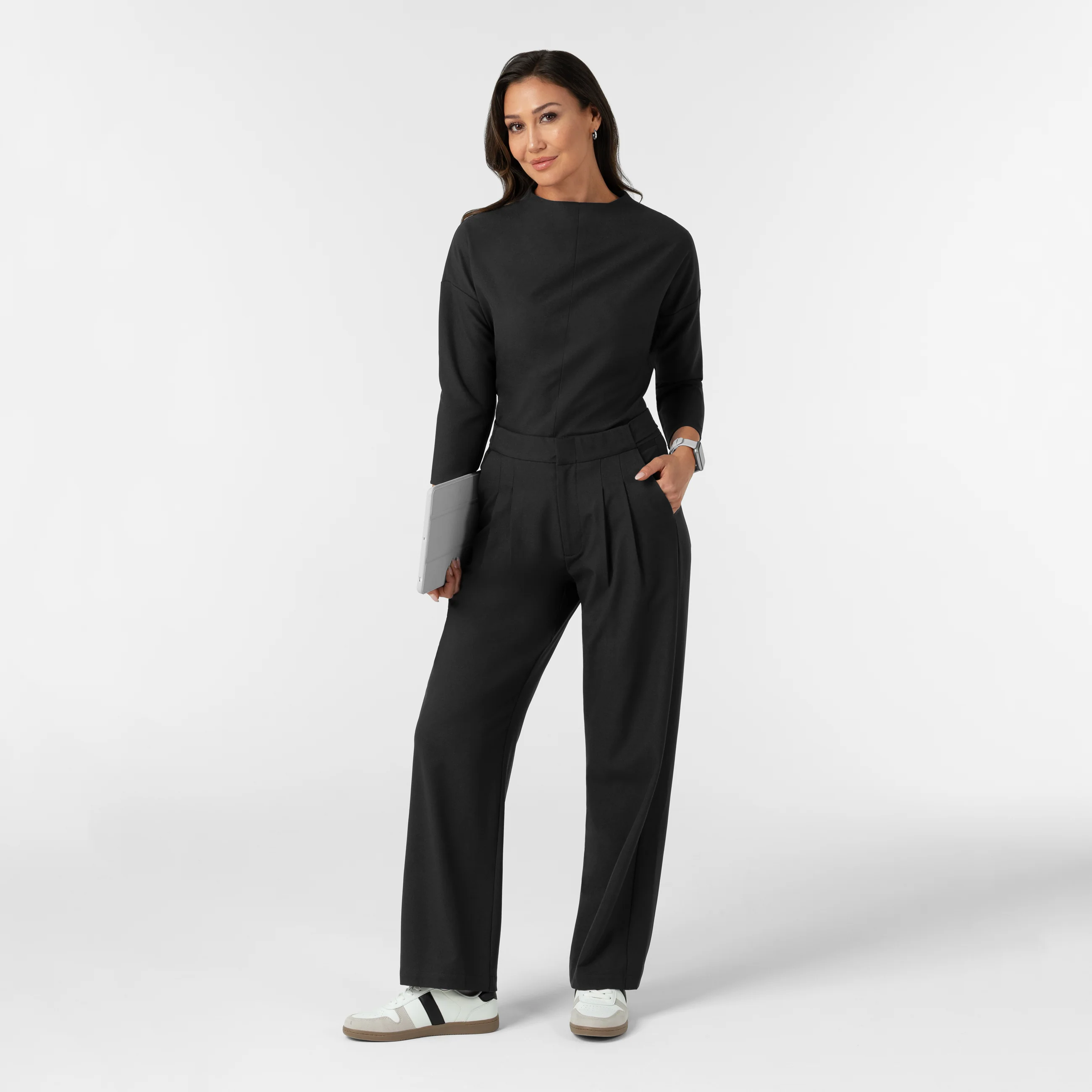 BLK Edit Women's Mock Neck 3/4 Sleeve Scrub Blouse - Black - Image 4