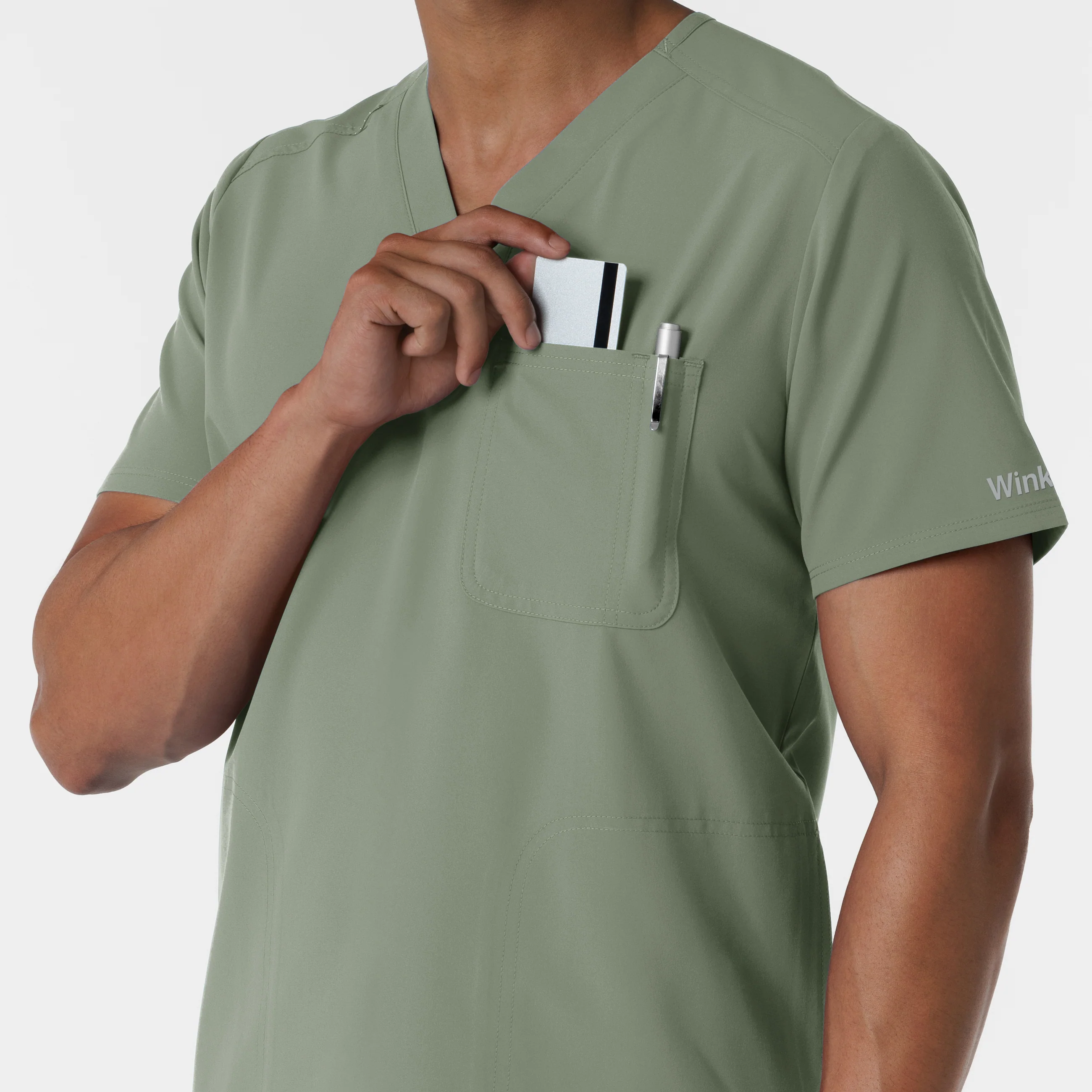 NURTUR Men's V-Neck Scrub Top - Sage - Image 7