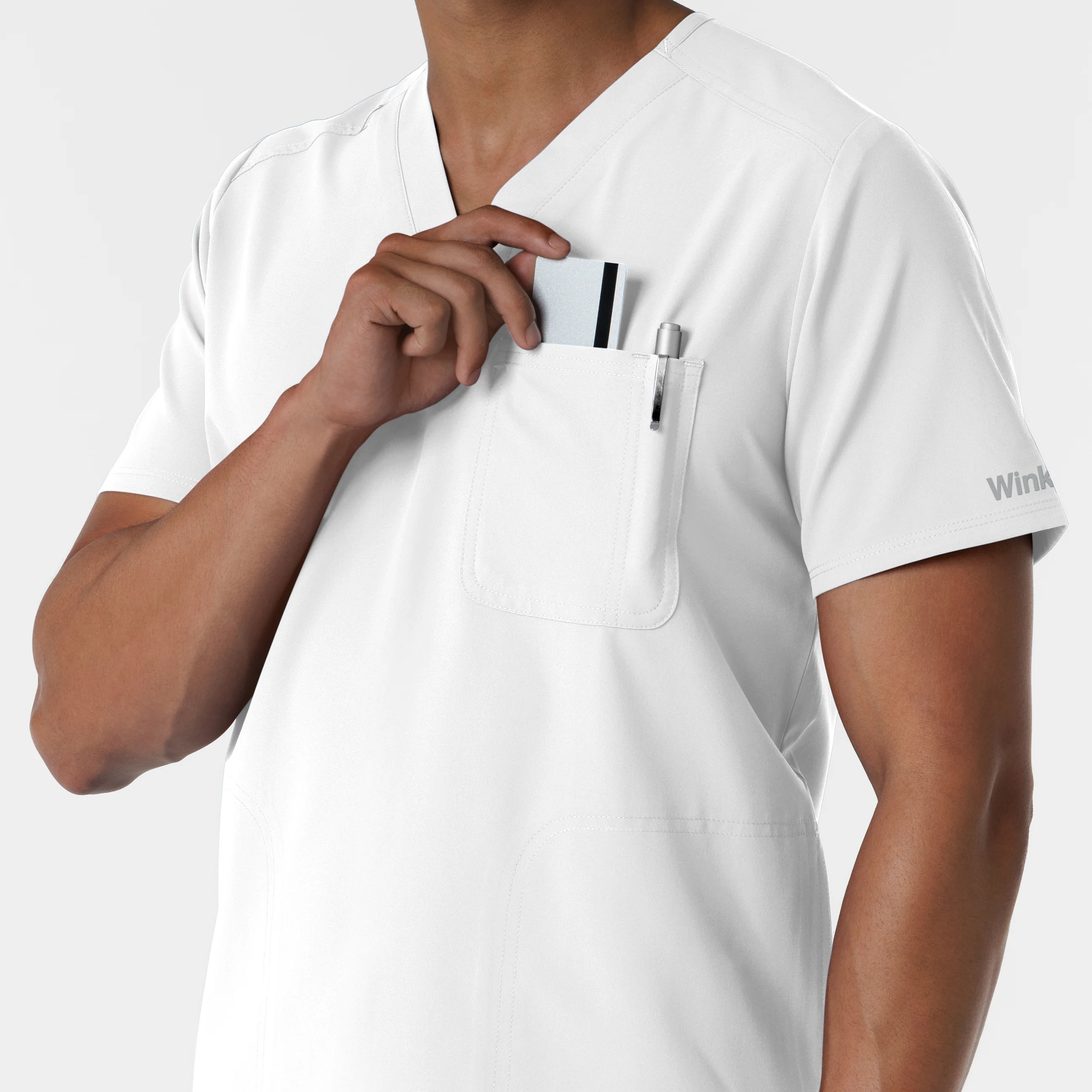 NURTUR Men's V-Neck Scrub Top - White - Image 7