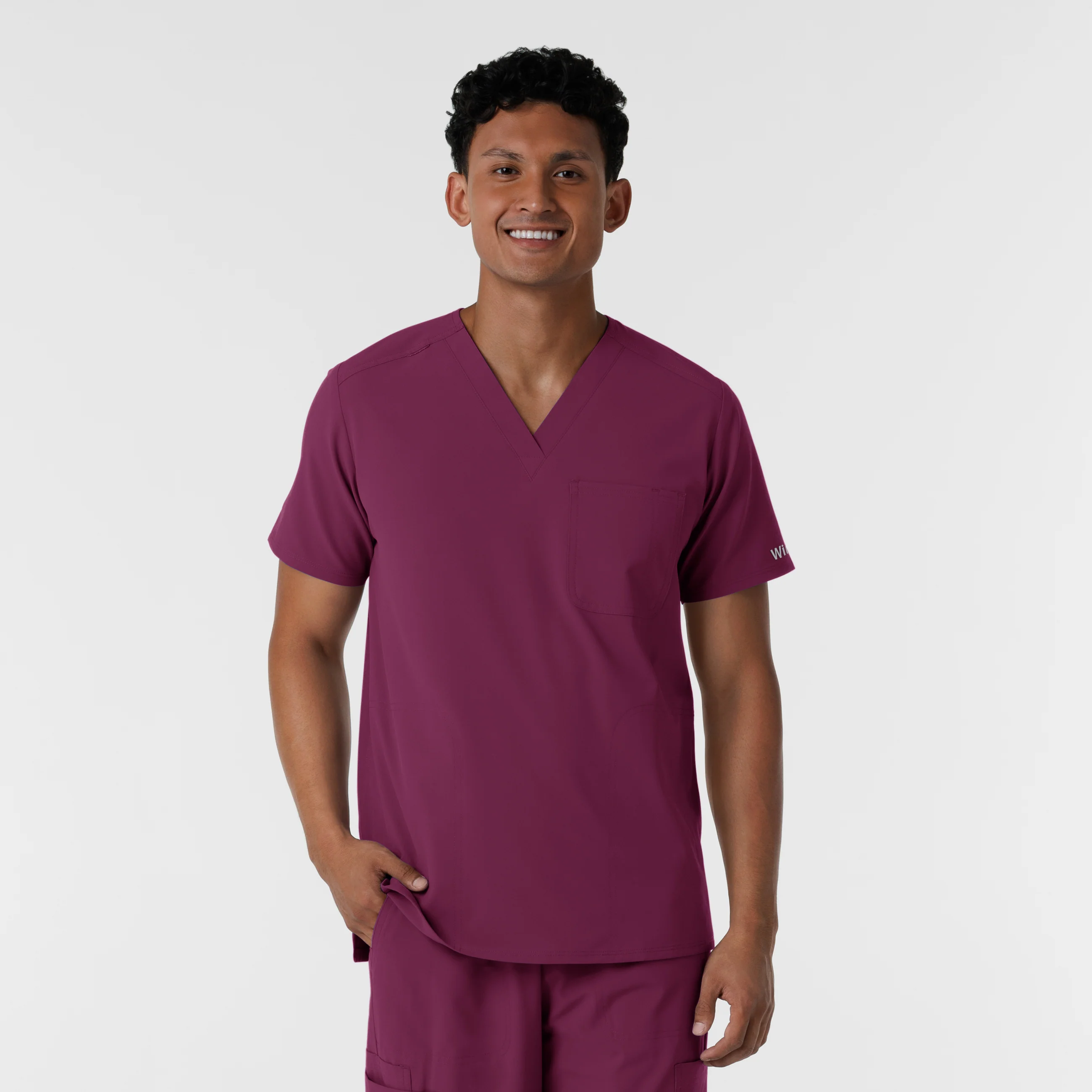 NURTUR Men's V-Neck Scrub Top - Wine