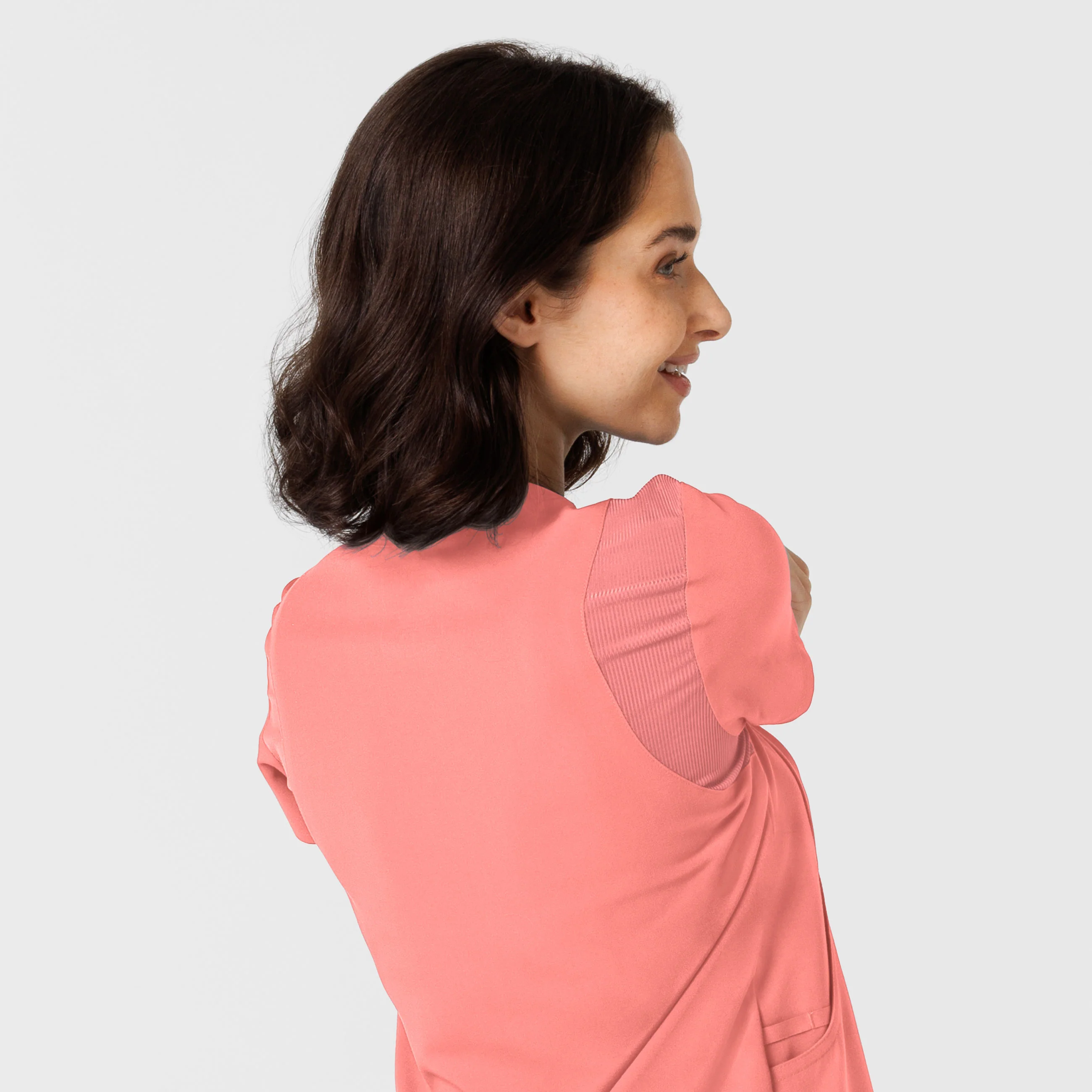 Nova Women's Flex-n-Reach Shoulder Panel V-Neck Scrub Top - Paradise Pink - Image 9